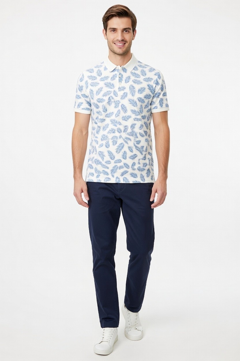 Anderson Ord Canal Polo Creme / Laguna Blue Size M Floral Wick Quick Dry Stretch