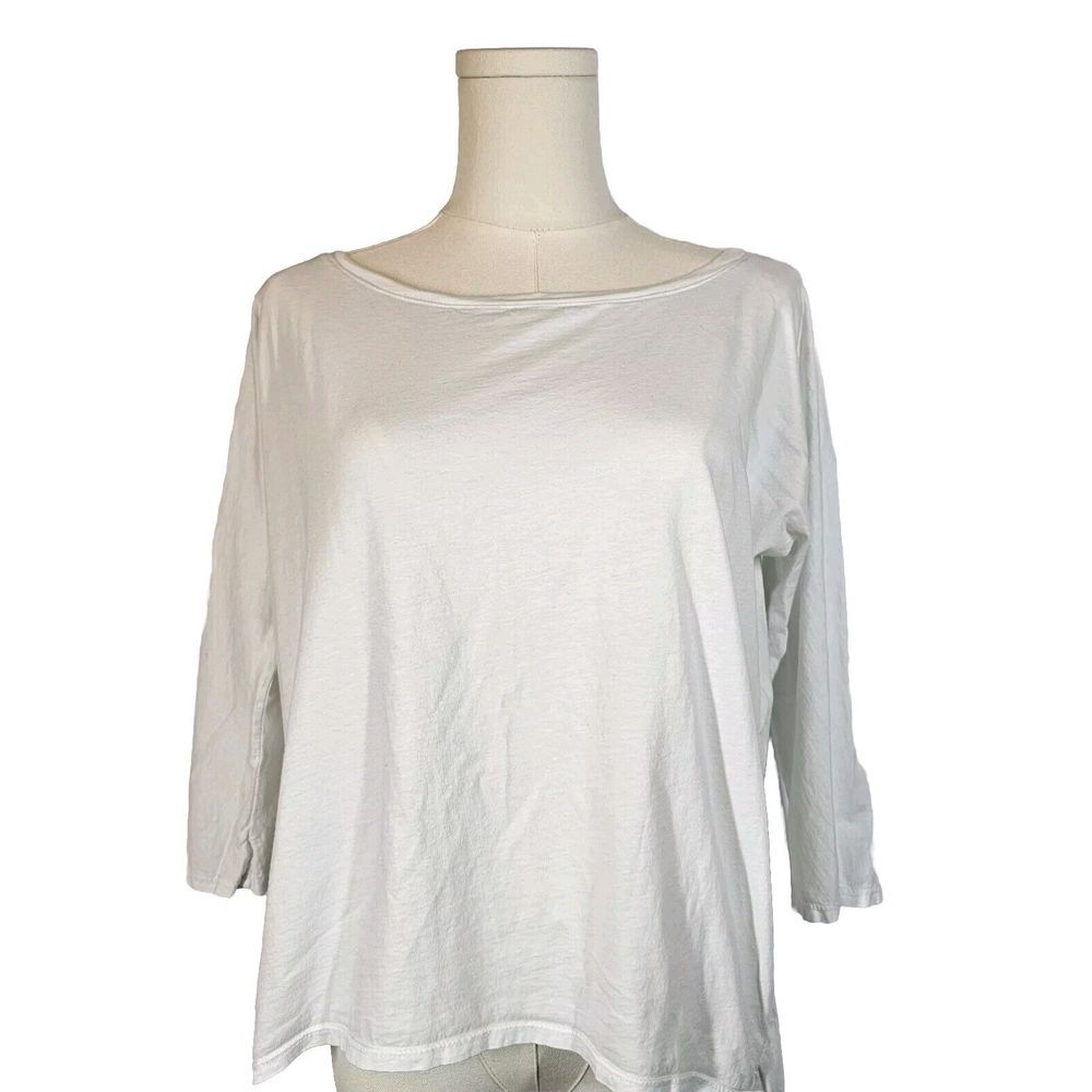 Michael Stars Hi-Low 3/4 Dolman Sleeve Boat Neck Shirt White Cotton S* (*Tag OS)