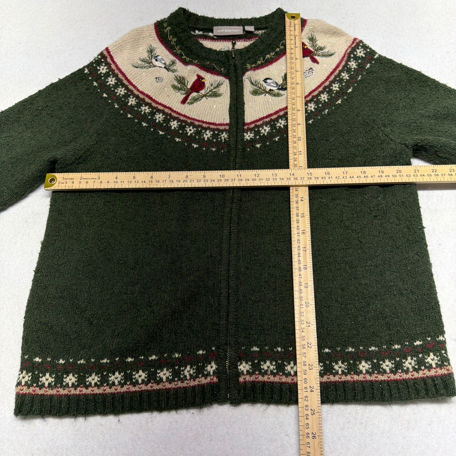 Vintage Croft & Barrow Silk Wool Fair Isle Bird Embroidered Knit Sweater Large