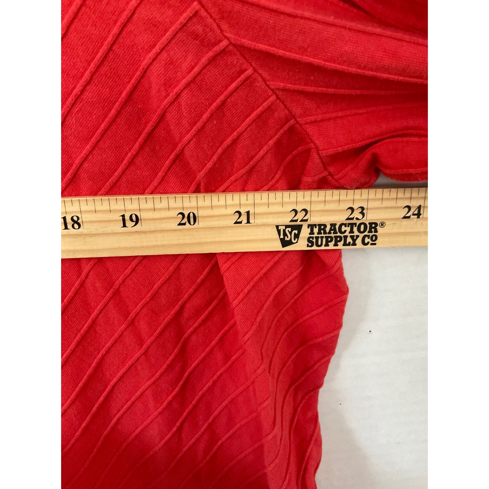 Soft Surroundings Red Ribbed Ruffle Hem 3/4 Sleeve Top 1X 5CK37 Cotton