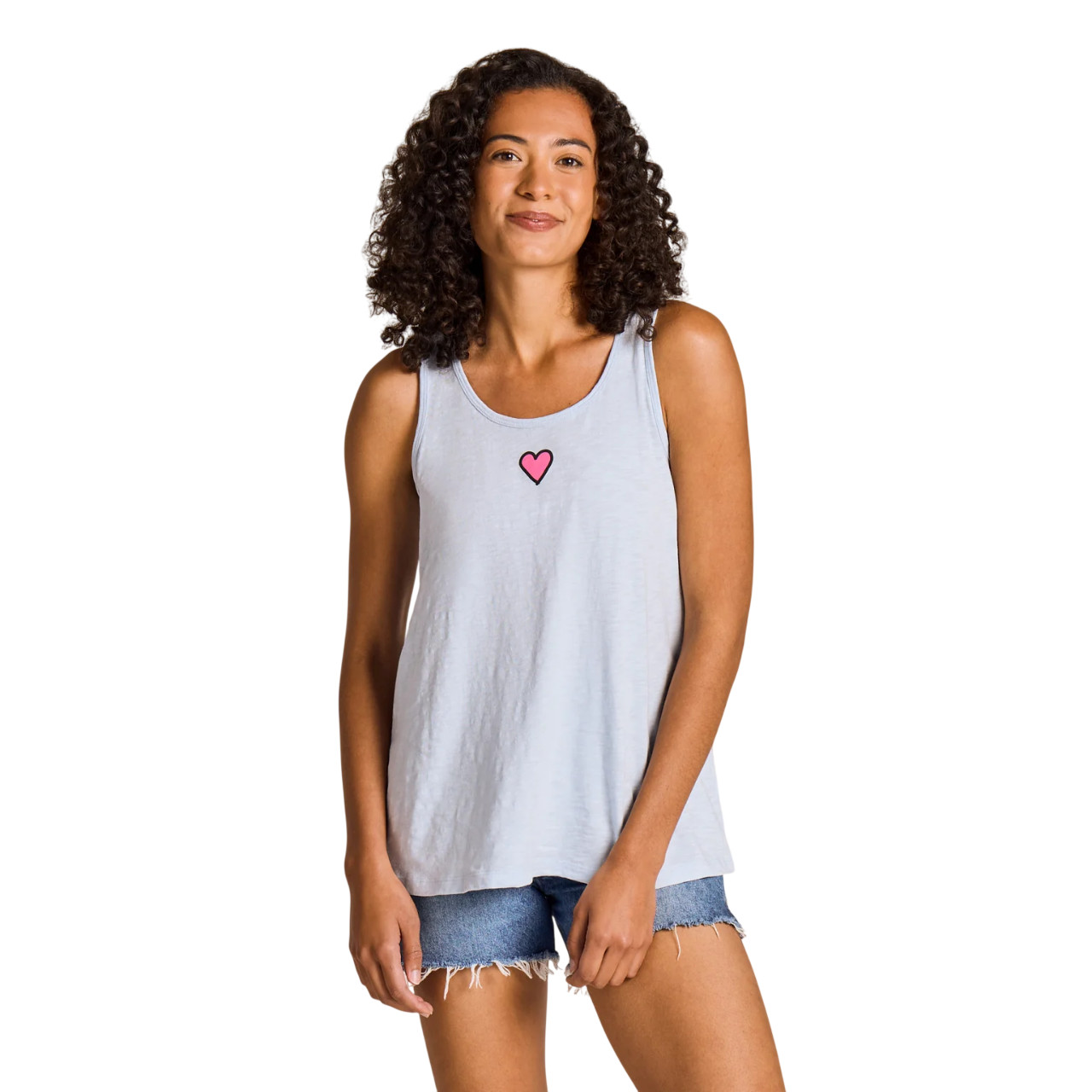 Life is Good. Women’s Mini Heart Slub Easy Fit Tank, Glacier Blue