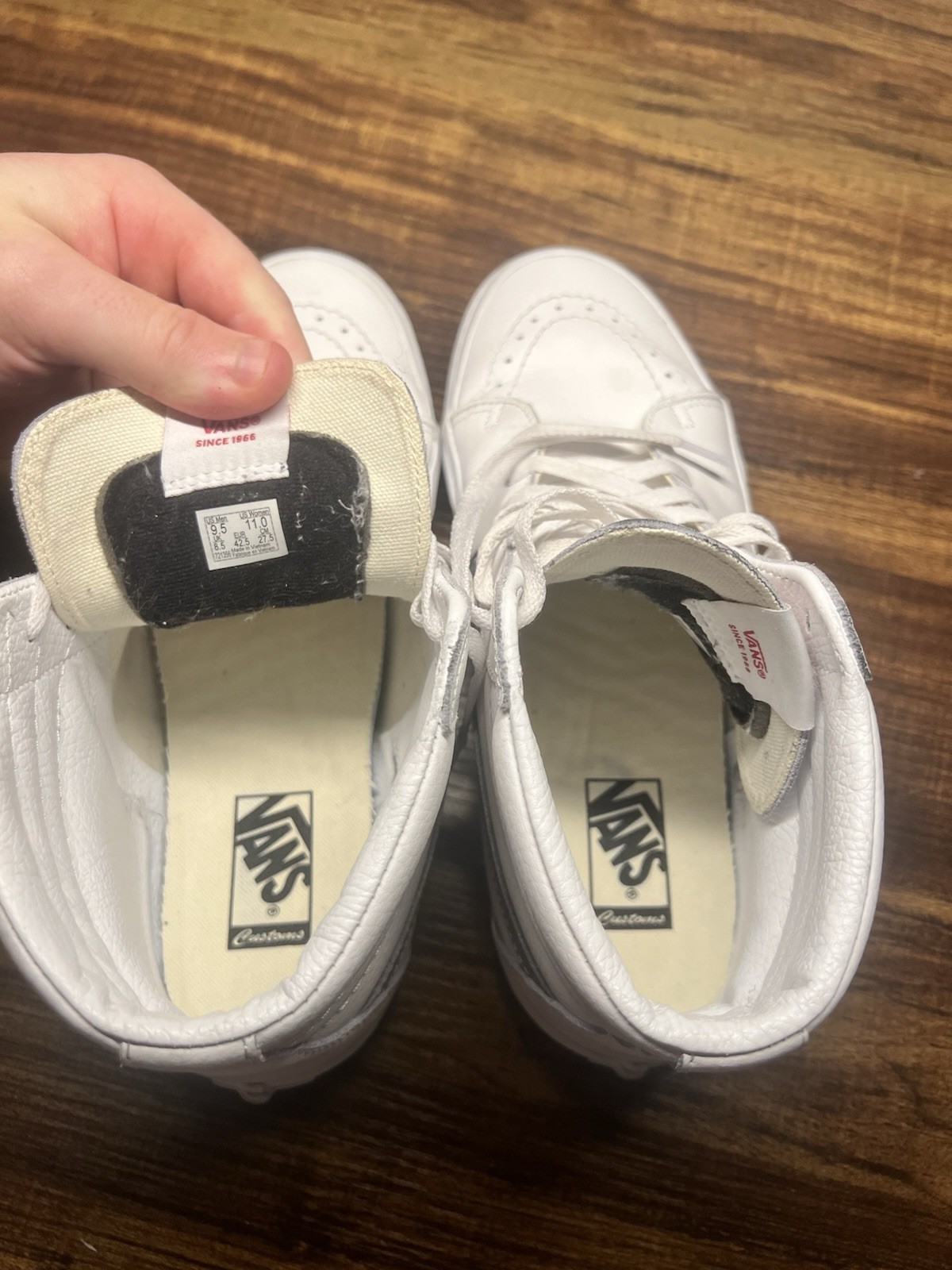 VANS Sk8/Hi Custom Leather White & Grey High Top Sneakers Men’s 9.5