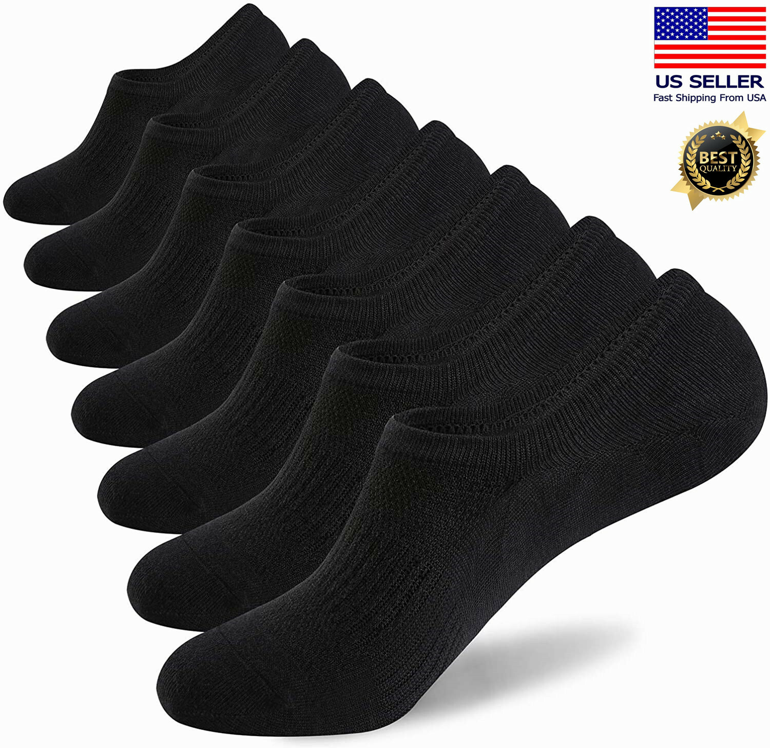 3-12 Pairs Men’s Nonslip No Show Invisible Cotton Black Boat Low Cut Socks 9-13