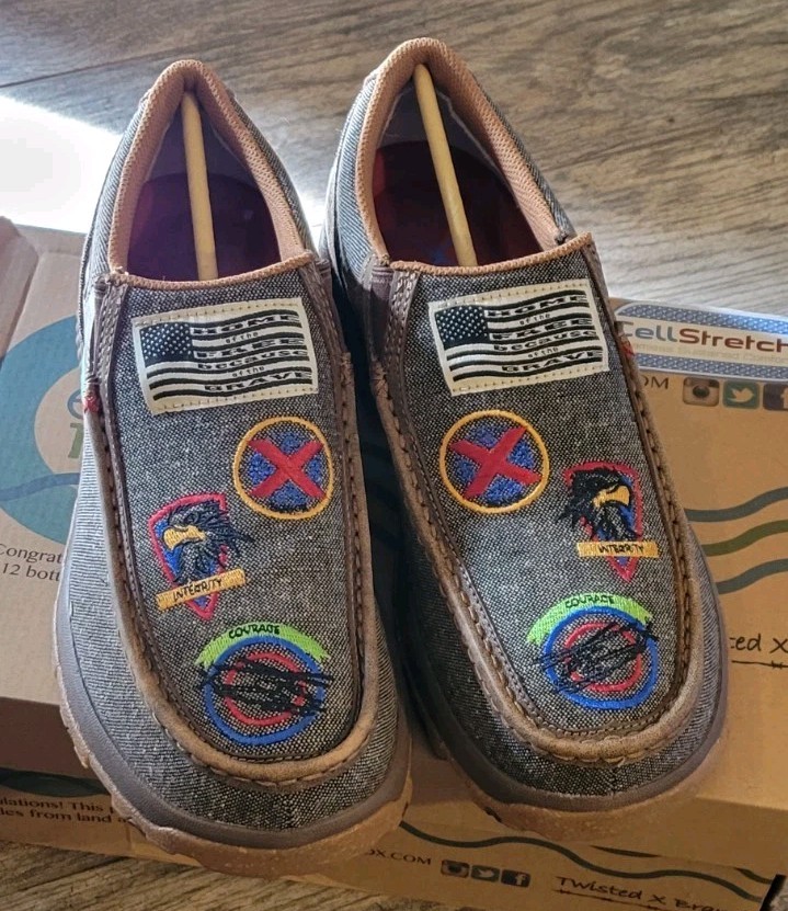 Twisted X Patriotic Patches Tweed Casual Driving Moc Shoes Americana Mens 10 NEW