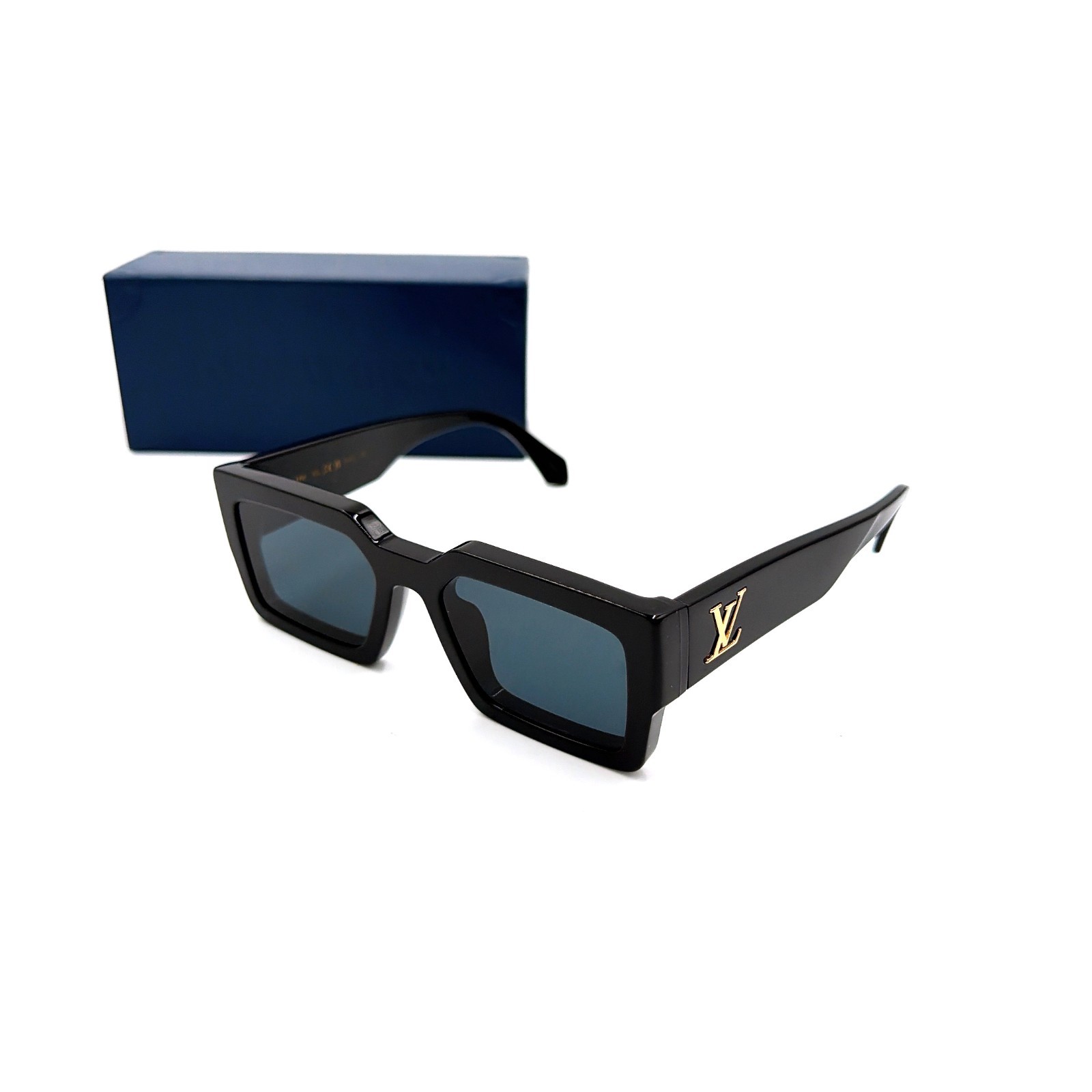 Louis Vuitton Z1579E LV Clash Square Sunglasses Black Gold Studs Case Bag Auth