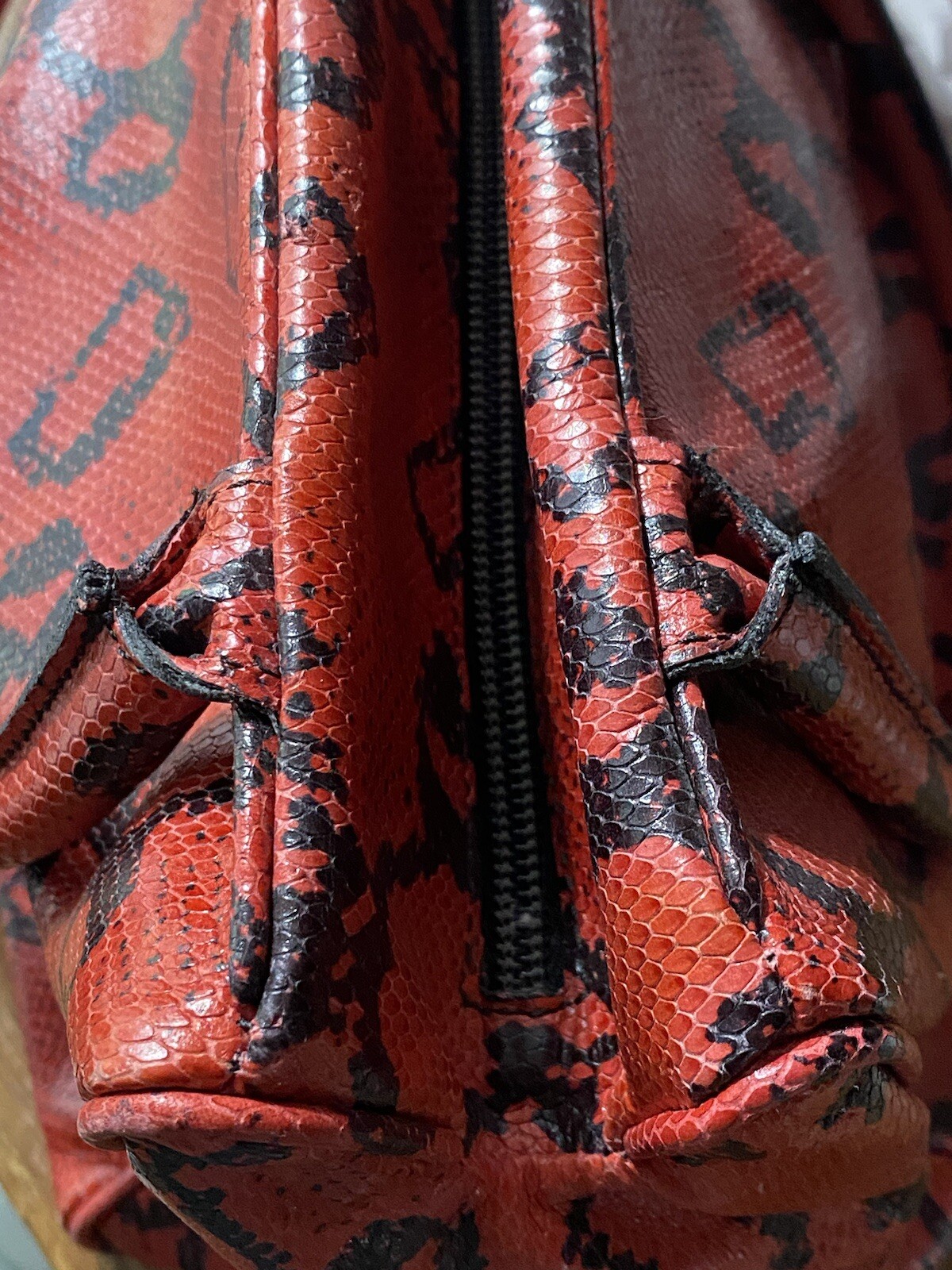 Vintage Moschino Red And Black Boa Snakeskin Handbag Redwall Made in Italy