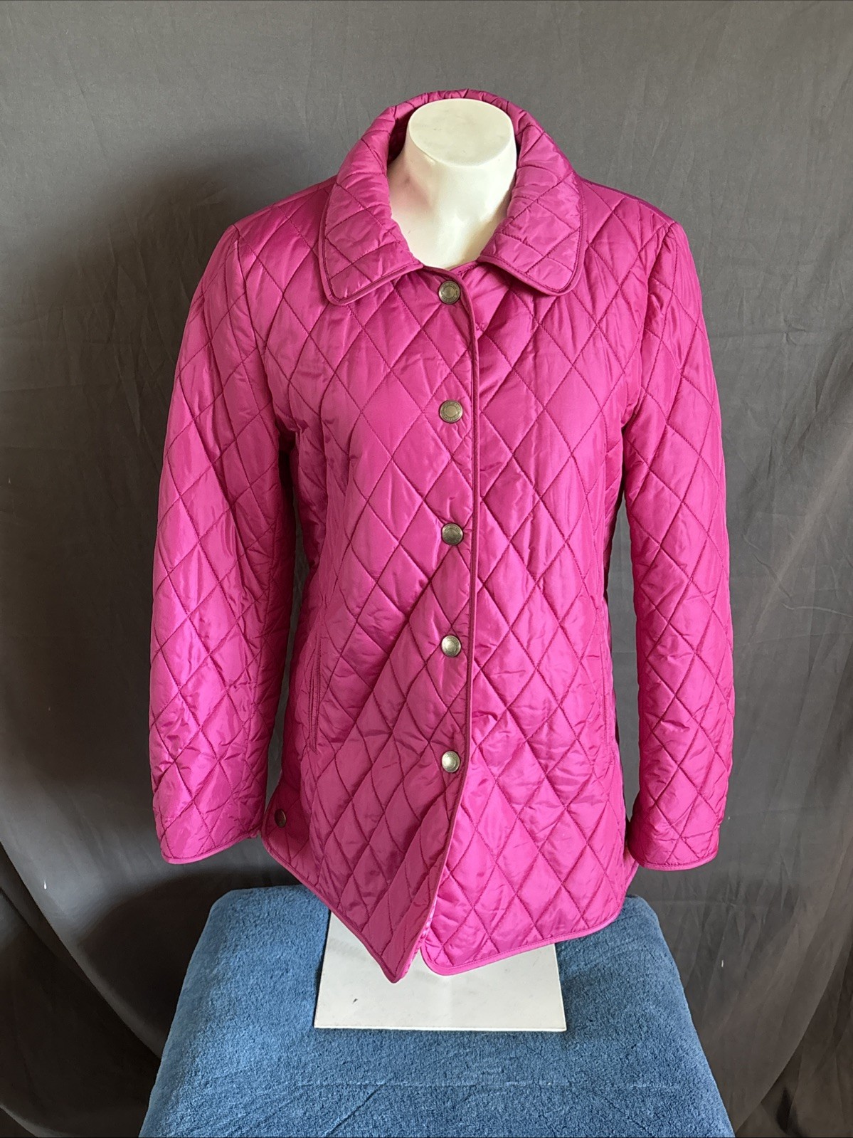 Coach Women Nylon Blended Quilted Logo Snap Button Jacket Rose S Puffer Coat