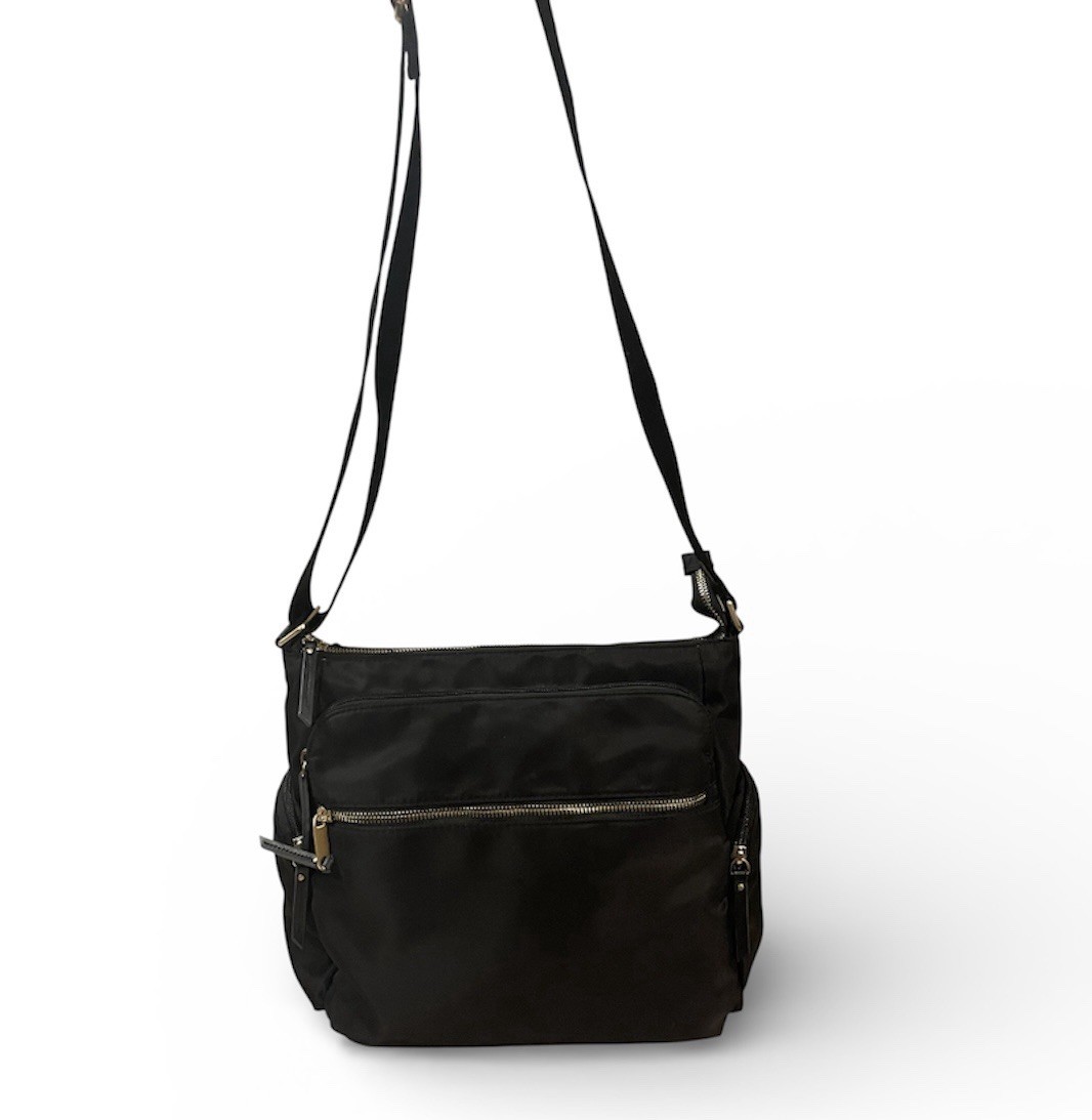 Time and Tru Nylon Poly Crossbody Bag Black Handbag Purse Organizer Adjustable