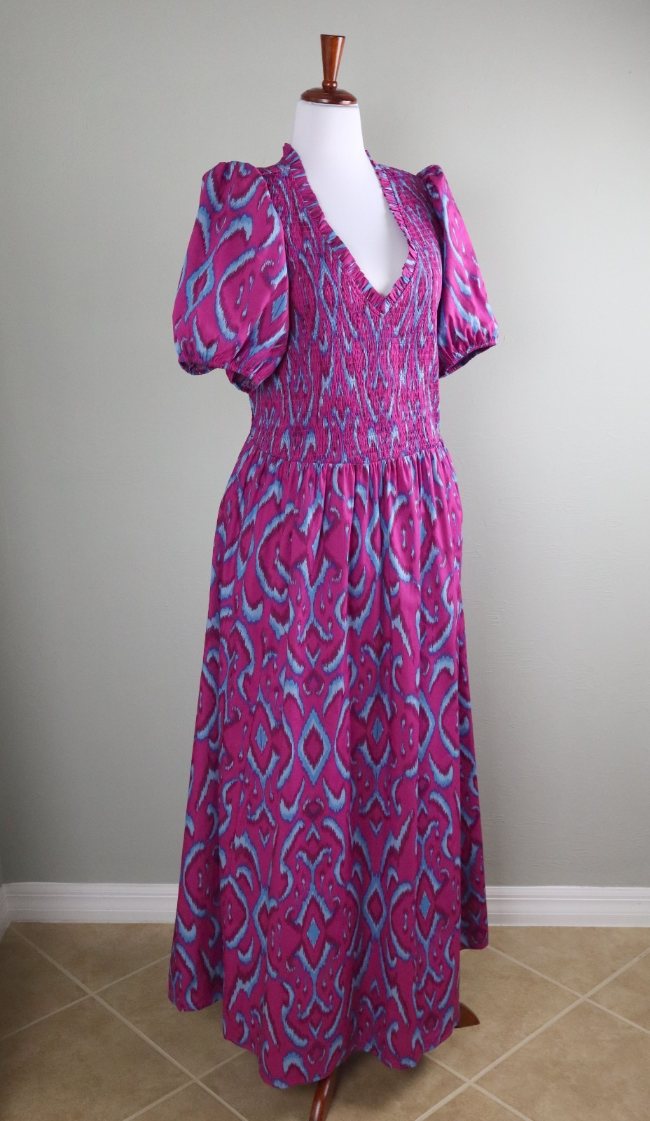 SUGARLIPS Curve NWT $109 Ivani Abstract Brenty Smocked Maxi Dress Size 3X
