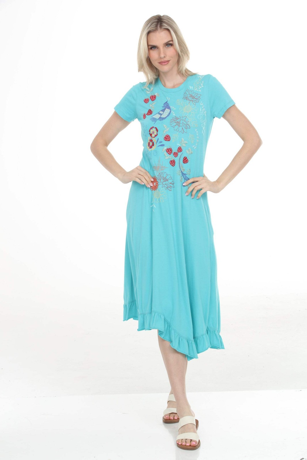 Johnny Was JWLA Blue Cora Asymmetric Ruffle Flounce Dress J37325-4