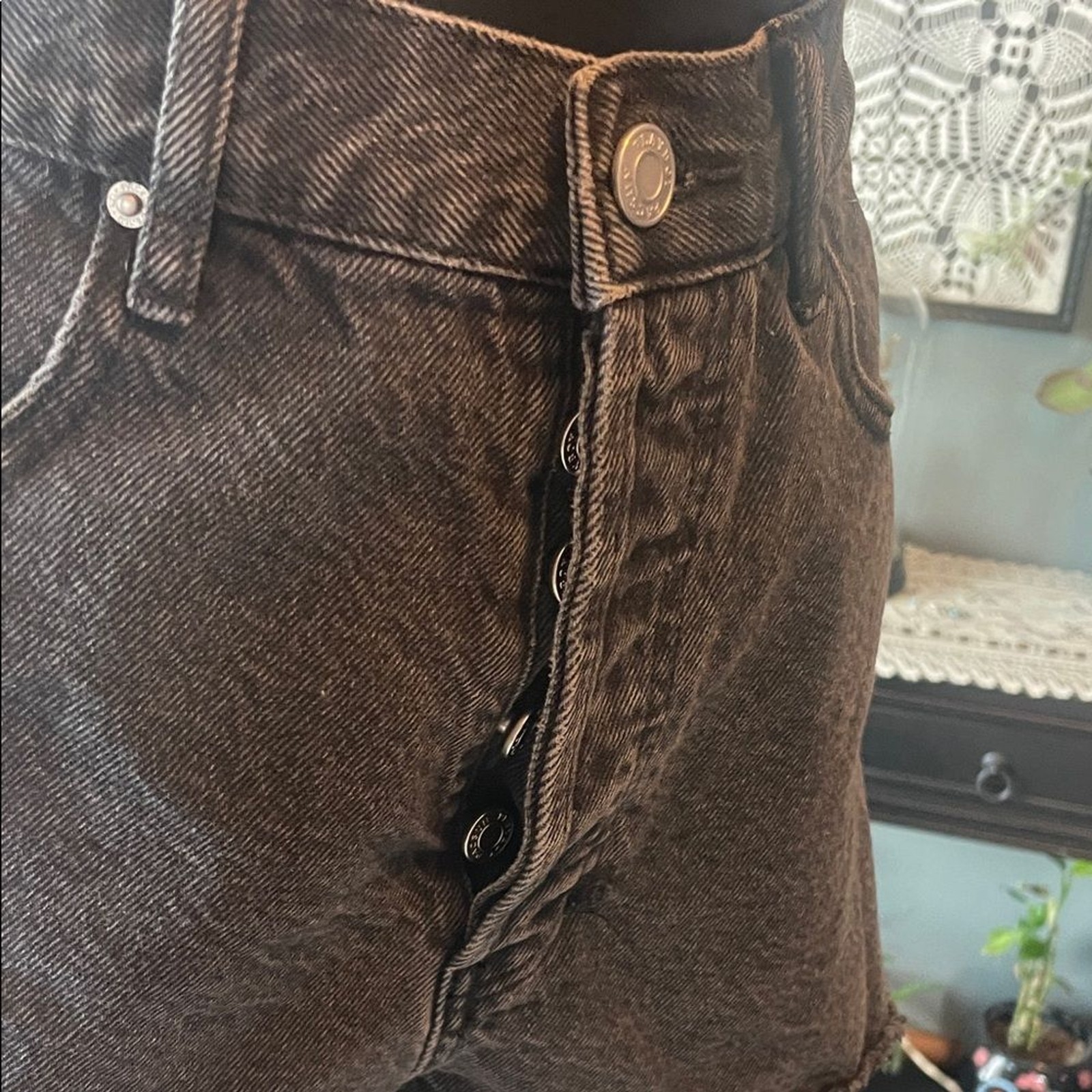 PLAYBOY Black Jean Shorts with White Bunny Print