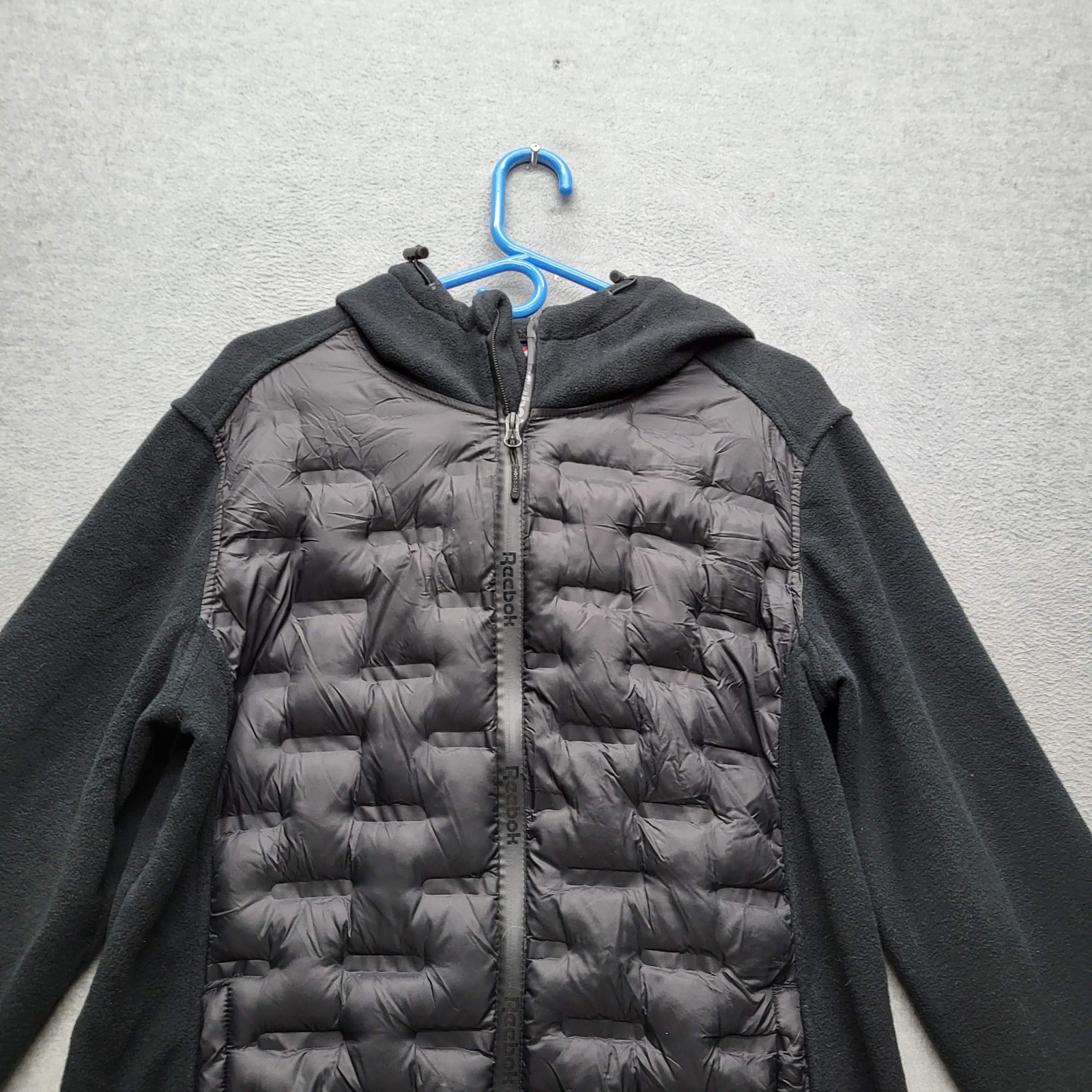 Reebok Men Jacket S Black Quilted Logo Embroidery Zipper Long Sleeve Y2K