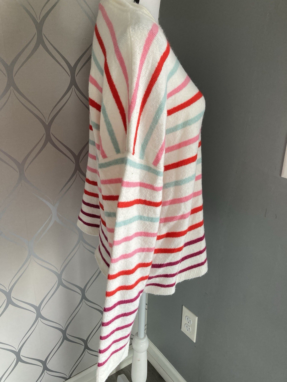 J Crew Extra Soft Striped Knit Cozy Sweater Size Large L Ivory Pink Blue NEW NWT