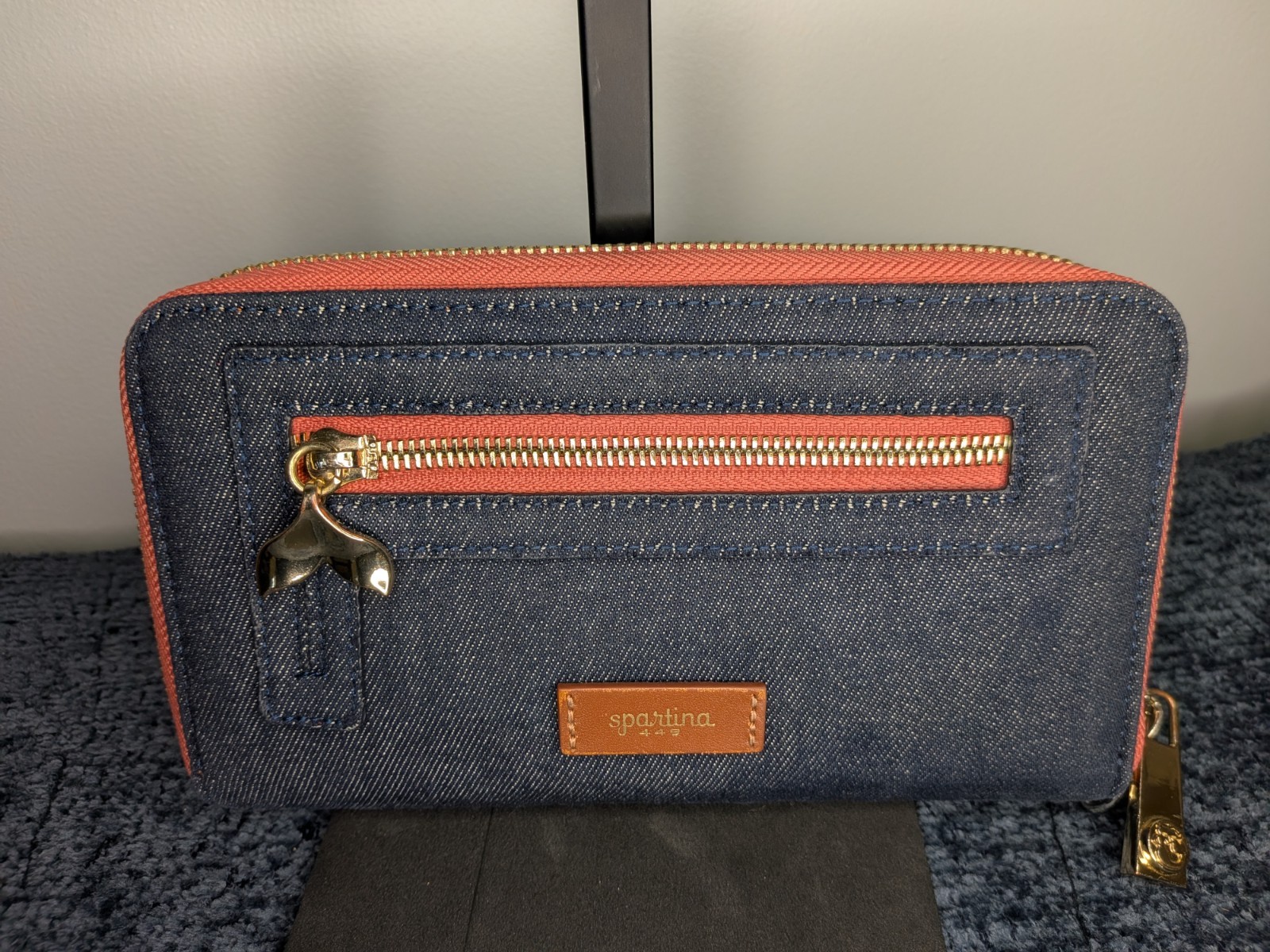 Spartina 449 Denim Embroidered Mermaid Seahorse Zip Around Wallet
