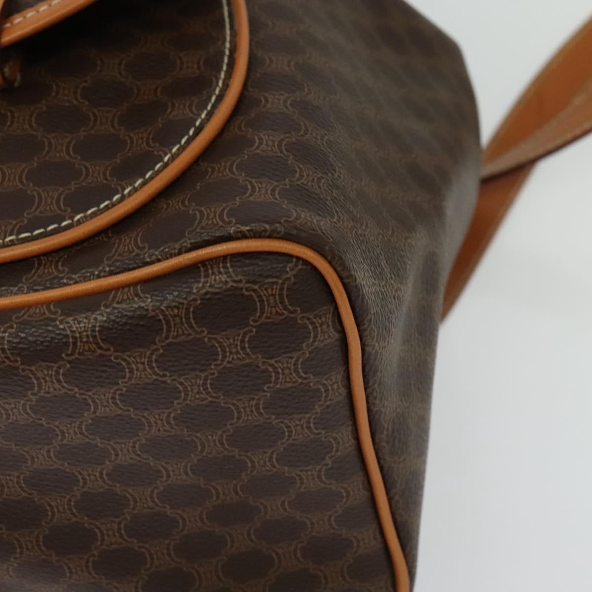 CELINE Macadam Canvas Backpack PVC Leather Brown Gold Auth yk19307
