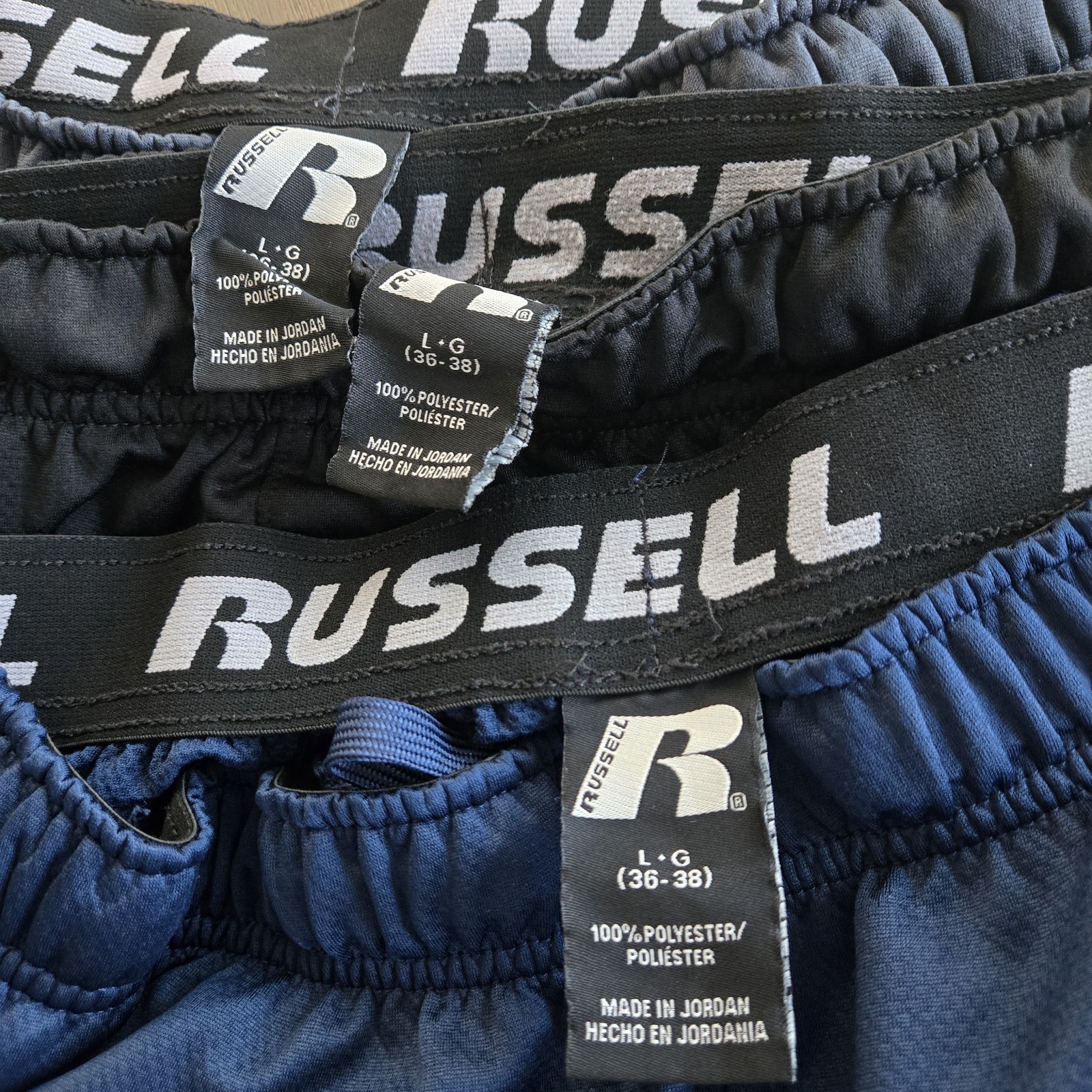 Bundle Russell Dri-Power 360 Size Large Gym Shorts Blue, Black, Grey (3 Total)