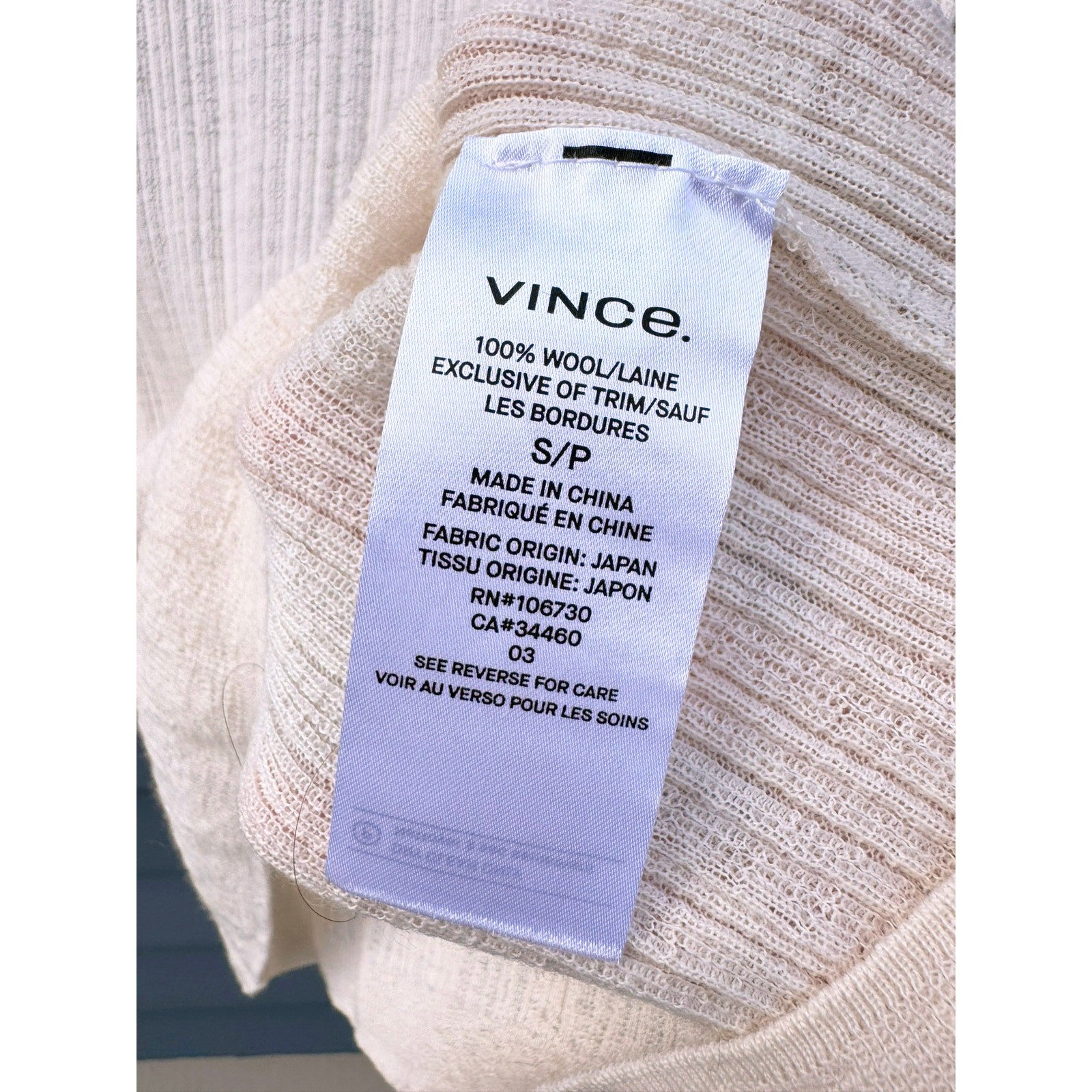 VINCE Shrunken Wool Mock Neck Pullover Ivory Small S