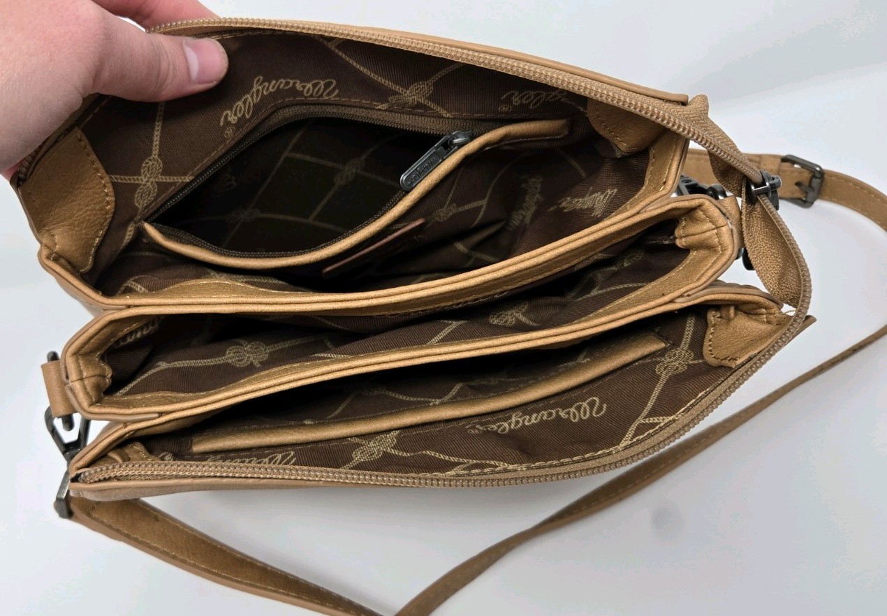 Wrangler Whipstitch Adjustable Crossbody Light Brown Leather Western purse bag