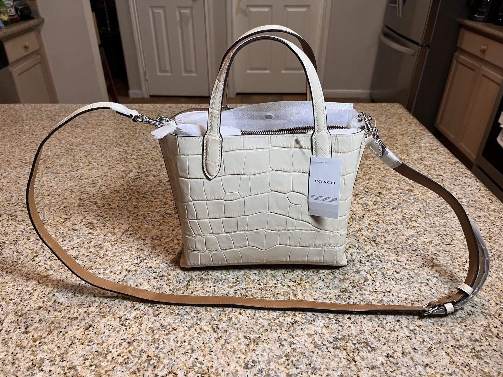 Coach Willow Tote 24 – Chalk, Embossed, Croc, Leather, NWT