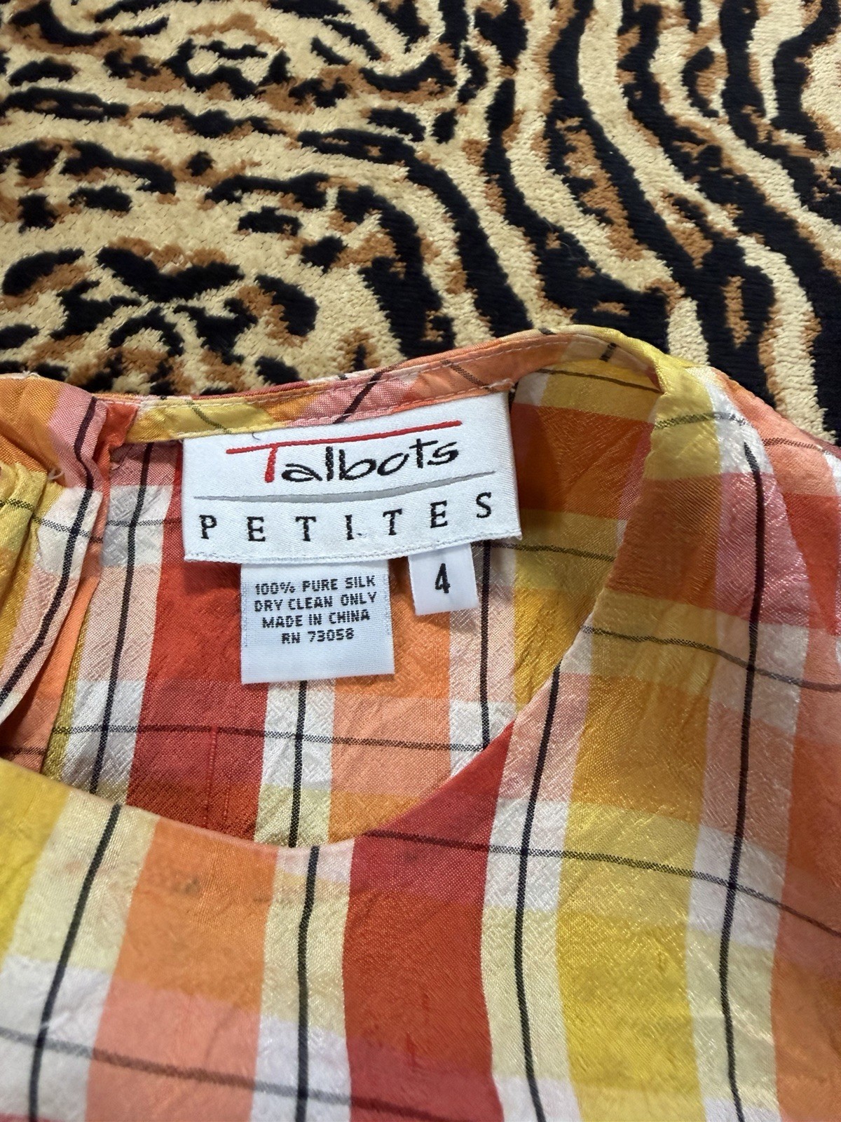 Talbots Petites Plaid Silk Sleeveless Button-Front Blouse, Petite 4