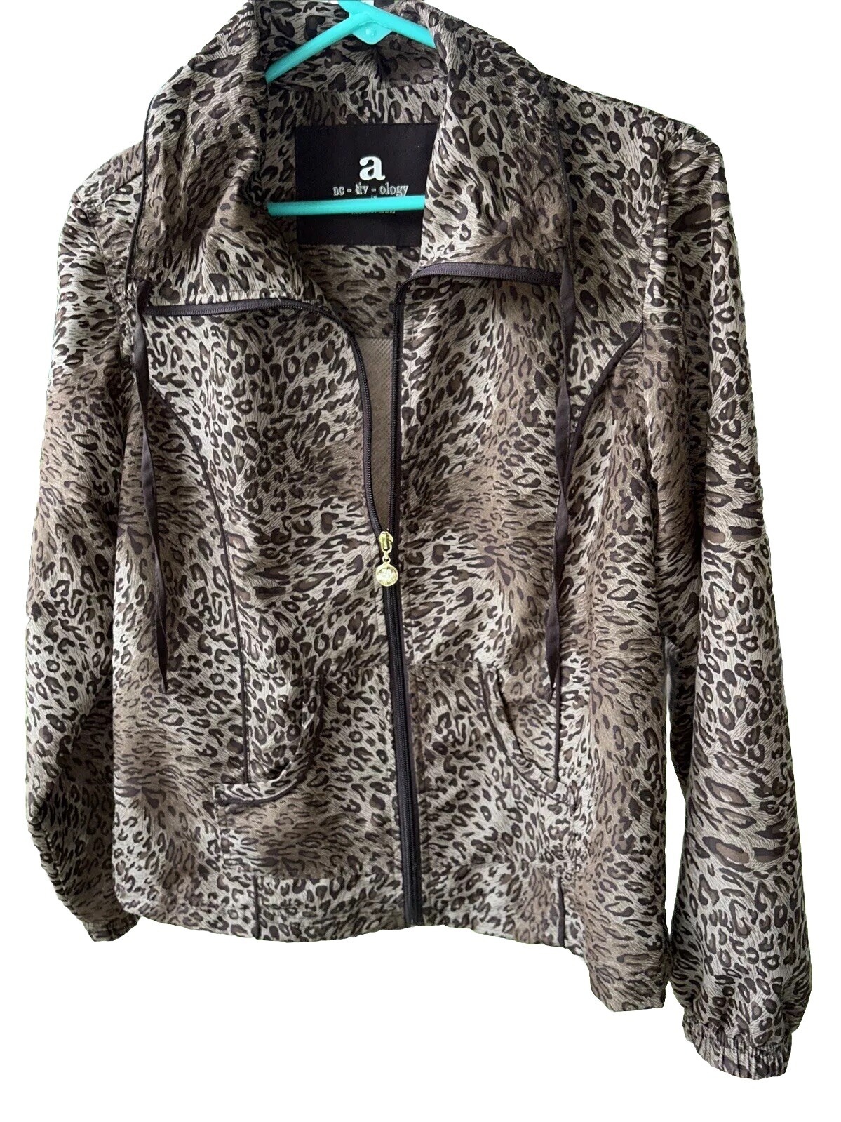 Women Active Leopard Jacket Petite Lg Animal Print Front Zip Pocket ac-tiv-ology
