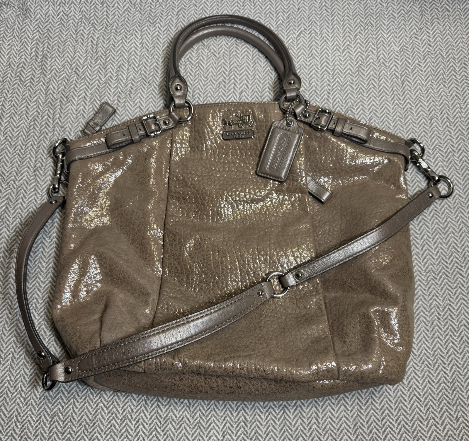 Coach Madison Sophia Leather Metallic Shimmering Satchel Shoulder Bag 18842