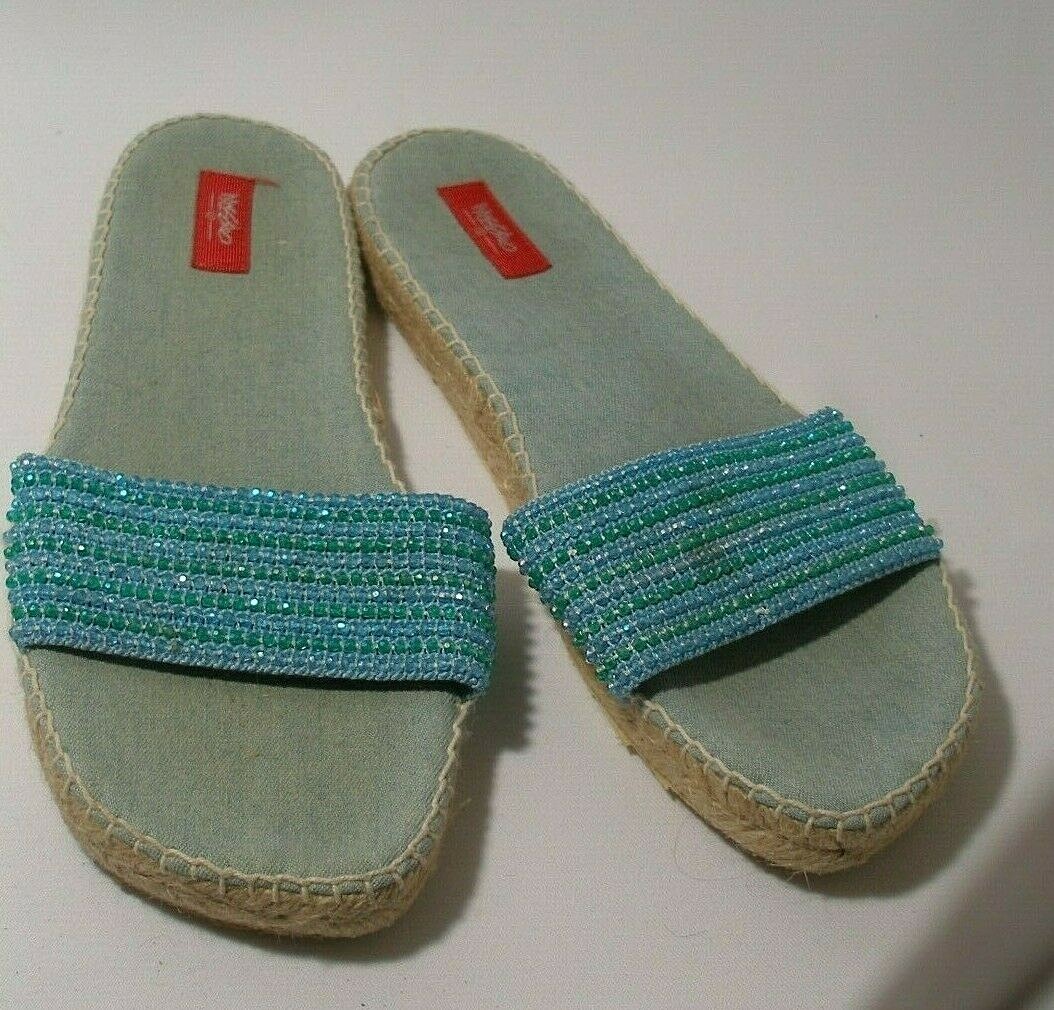 SOX TAB Women’s Sandals Shoes Slippers Size 9.5 Turquoise Beaded Band New