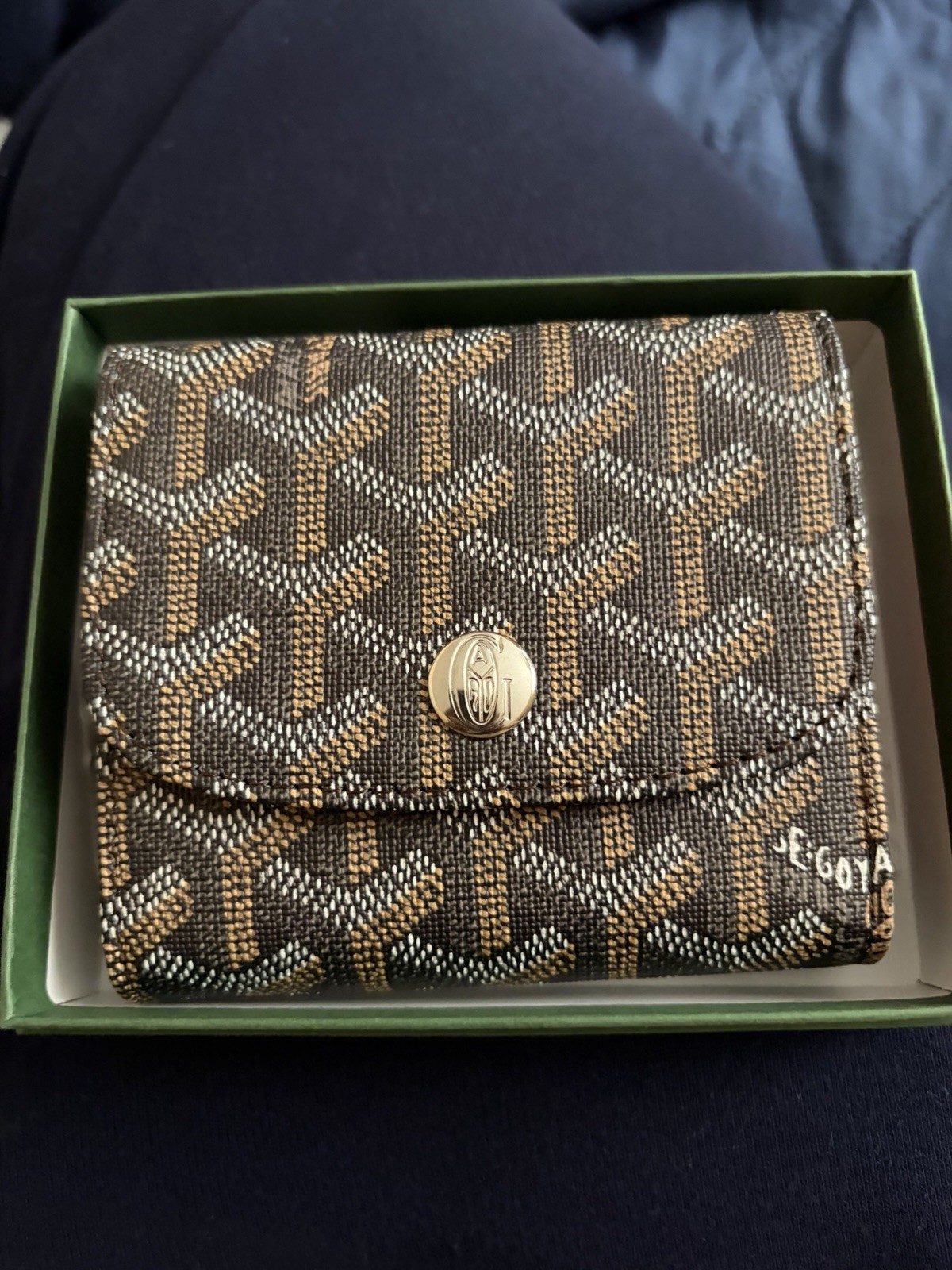 Goyard Women’s Geometric Brown/Tan Folding Wallet Snap, Zip Coin, Cards
