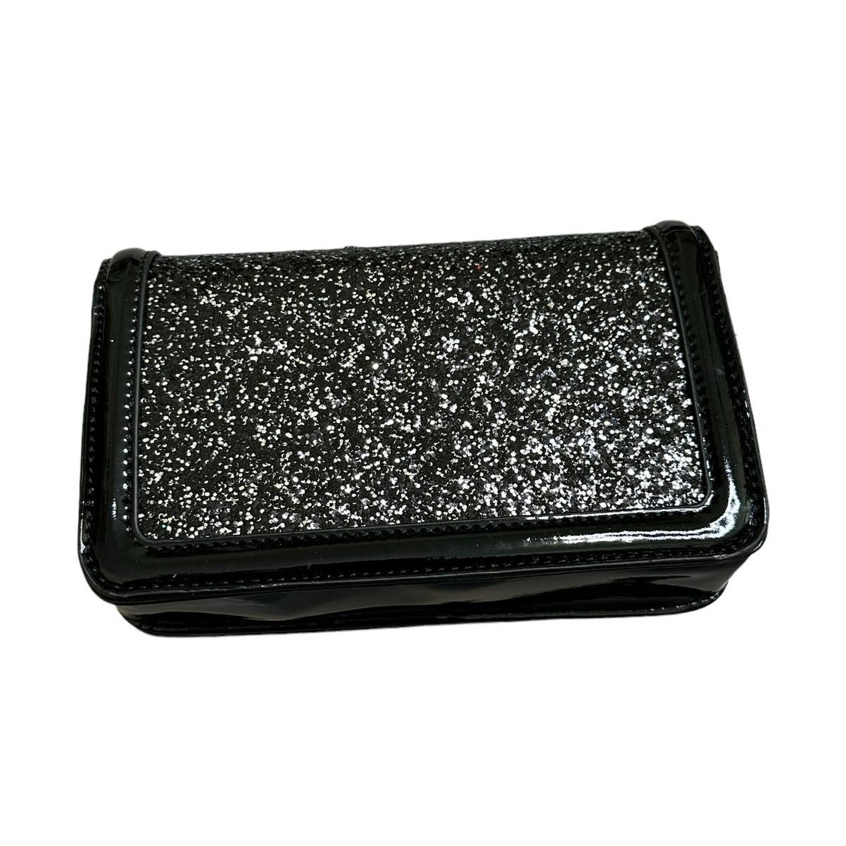 Badgley Mischka black silver glitter small crossbody clutch