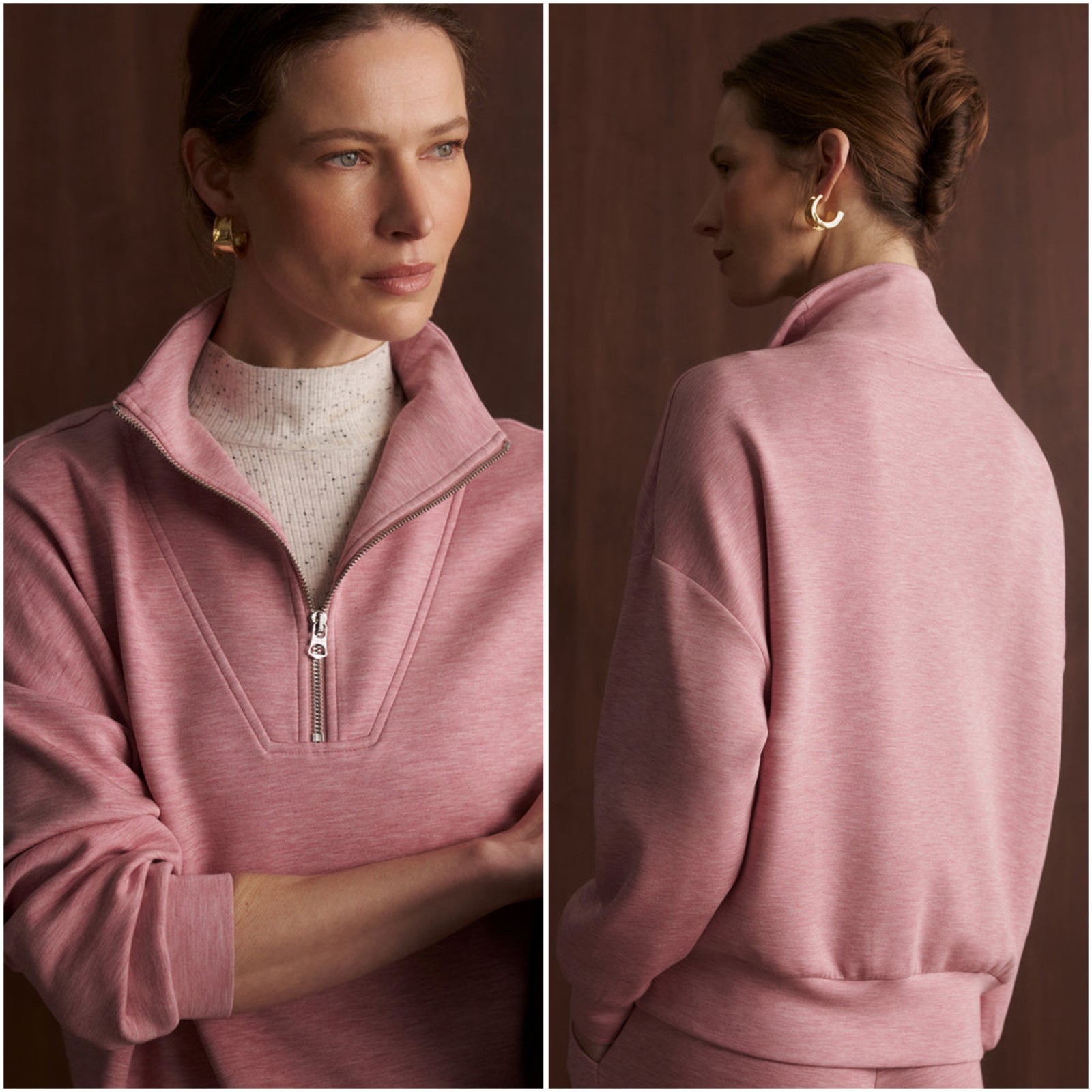 NWT Varley DoubleSoft Hawley Half-Zip Sweatshirt ROSE MARL Pullover Large