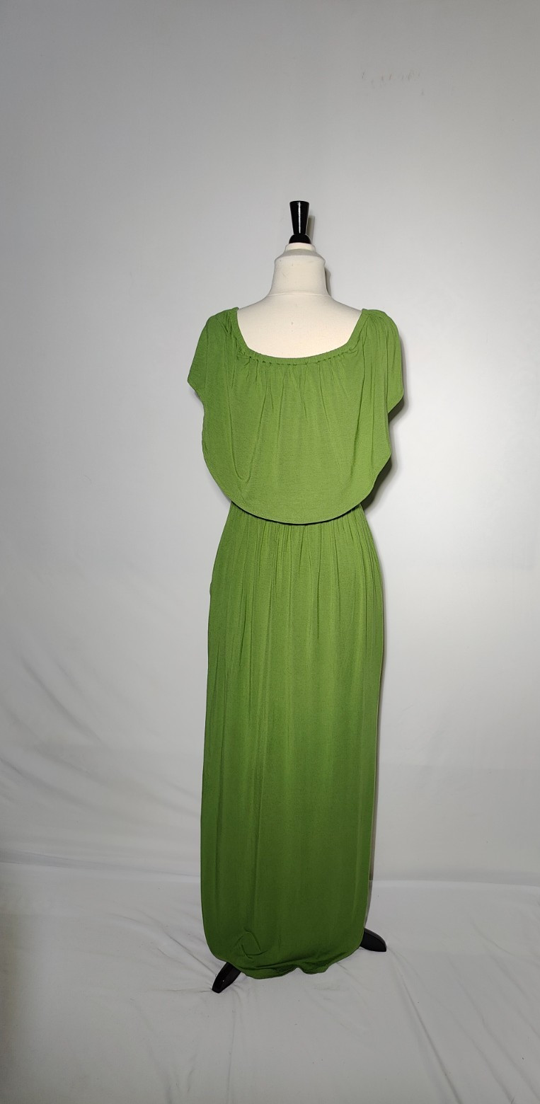 Sugarlips Olive Green Ruffle Popover Maxi Dress Off Shoulder Ankle Length Size M