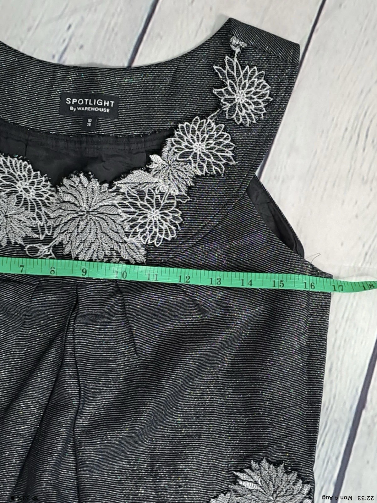 Warehouse Spotlight Dress Women’s Size 10 Black Silver Embroidered Lined