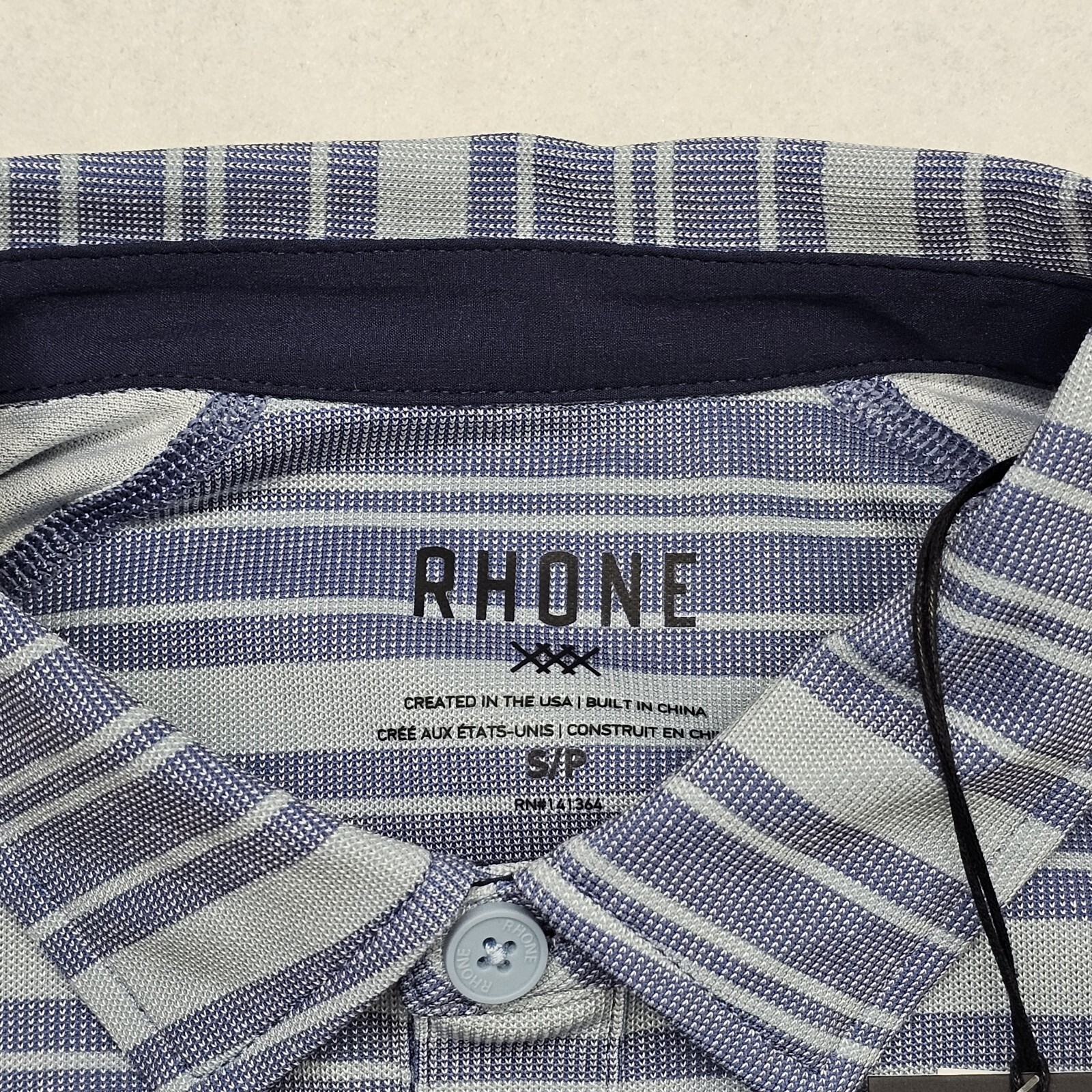 RHONE Mens Small Blue Delta Pique Stripe Polo Mesh Fabric