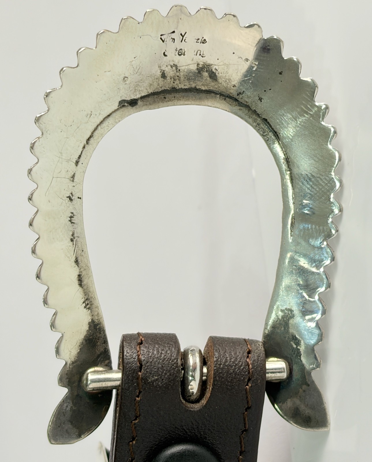 Jim Yazzie Sterling Silver .925 Headdress Ranger Belt Buckle 40 Genuine Leather
