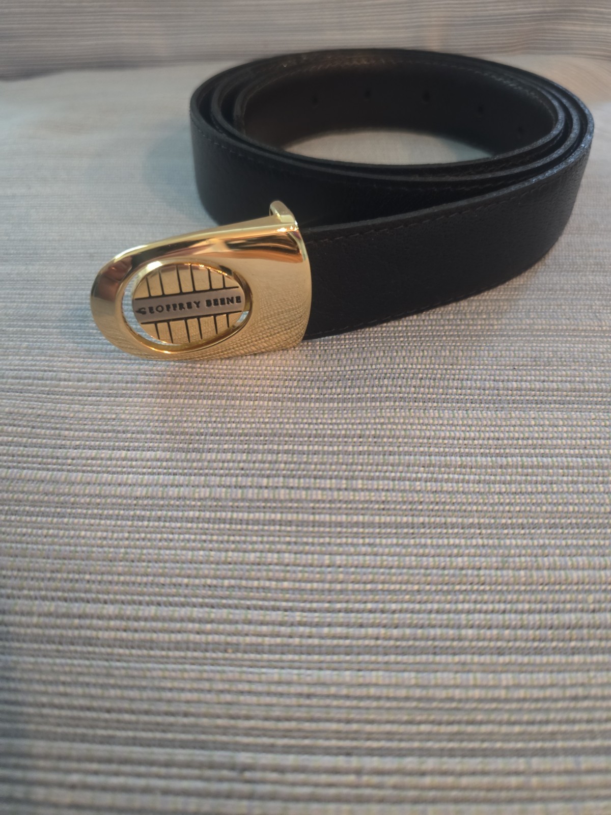 Men’s 36 Geoffrey Beene Italy Leather Belt Reversible Brown/Black Gold Hardware