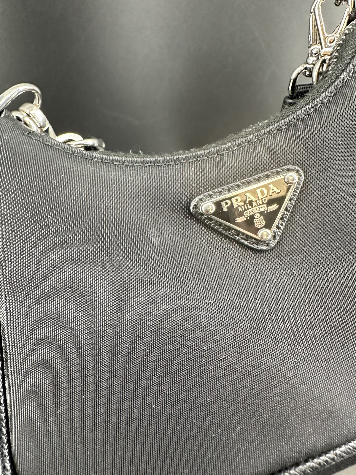 Prada Re-Edition 2005 Re-Nylon Shoulder Bag Black with Chain Strap