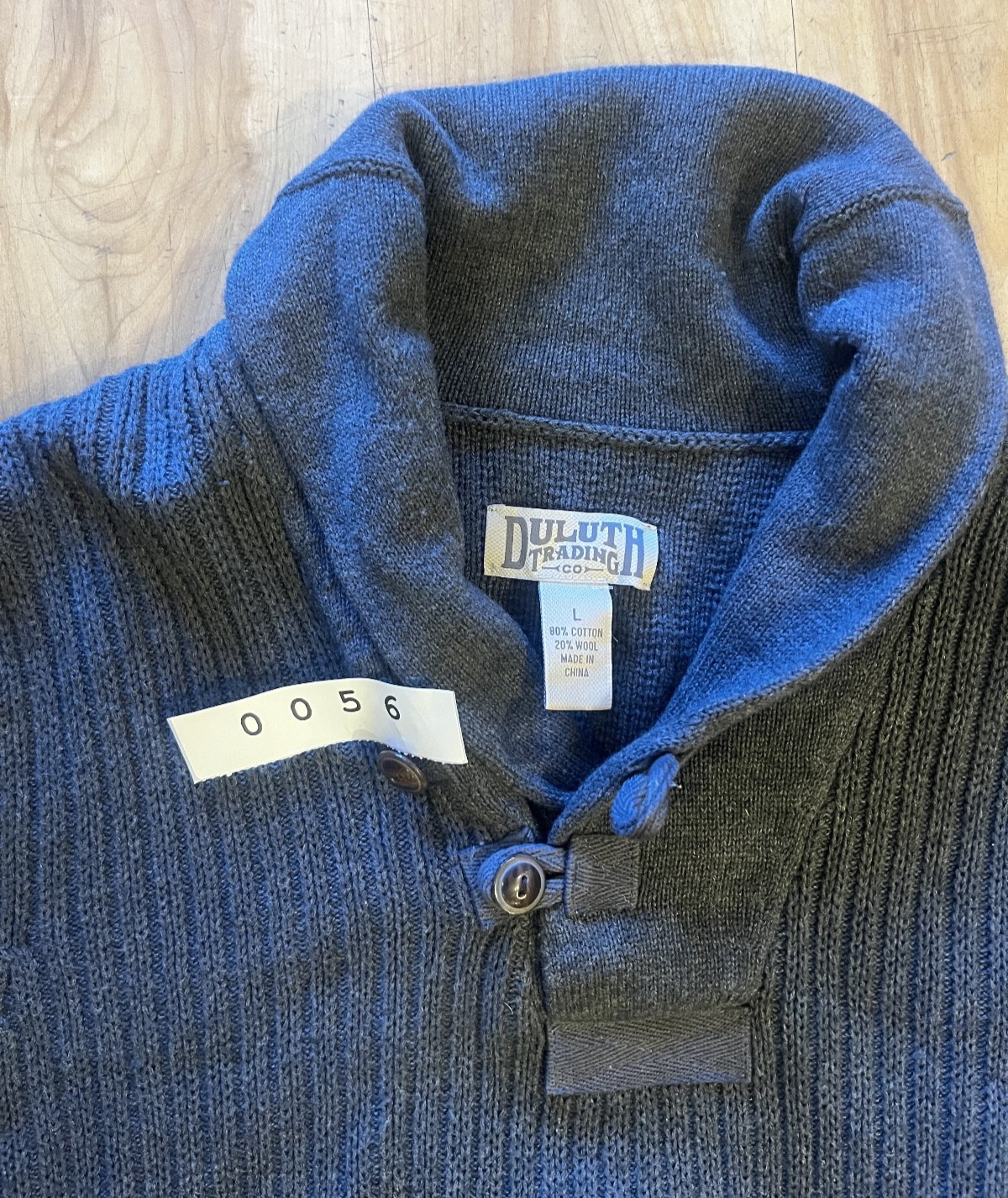 Duluth Trading Co Sweater Men L Blue Wool Blend Brigadier Shawl Collar Fisherman