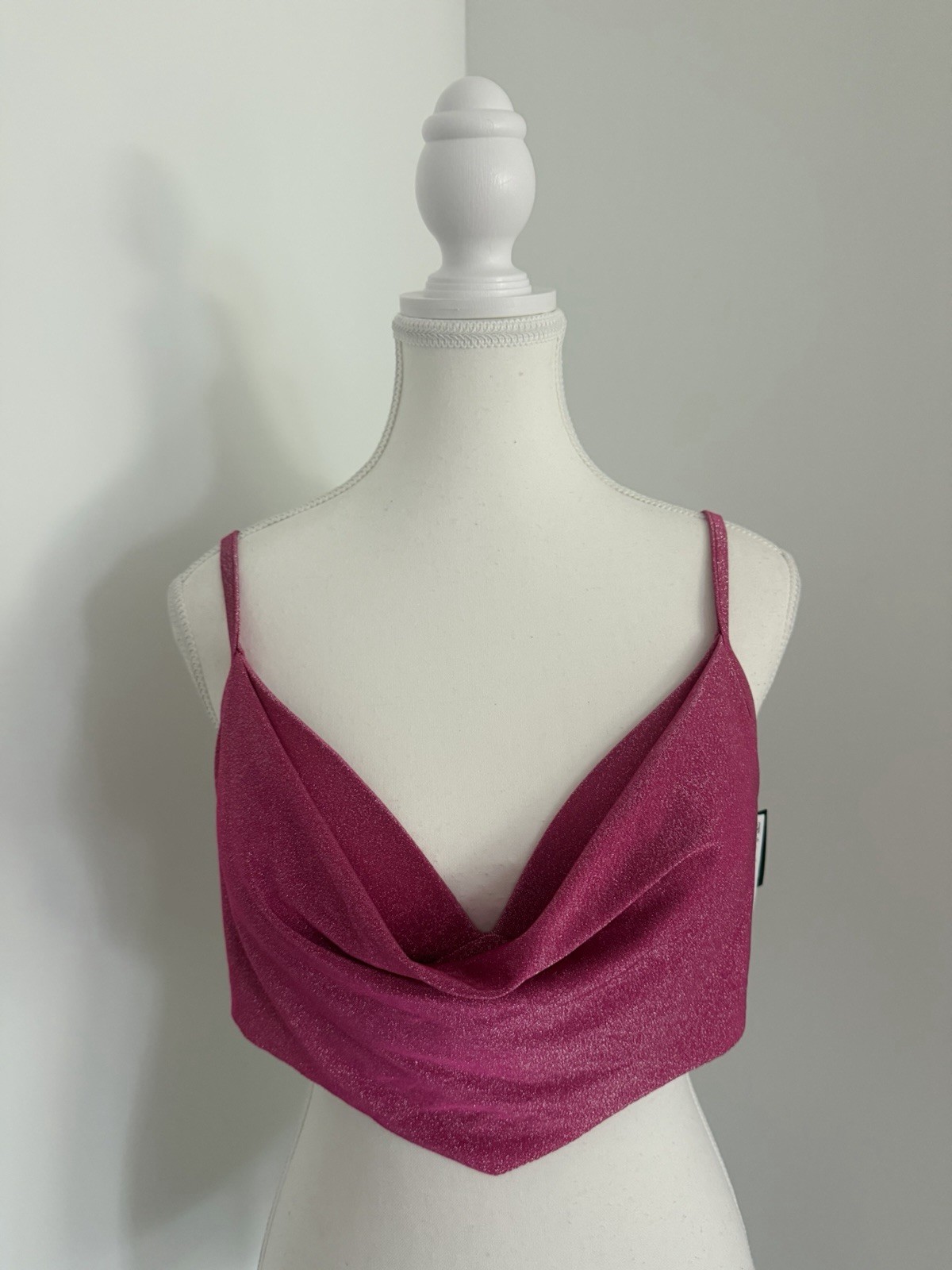 Sparkly Pink Shimmer Solid Bikini Top Padded Lined Adjustable Straps Size M