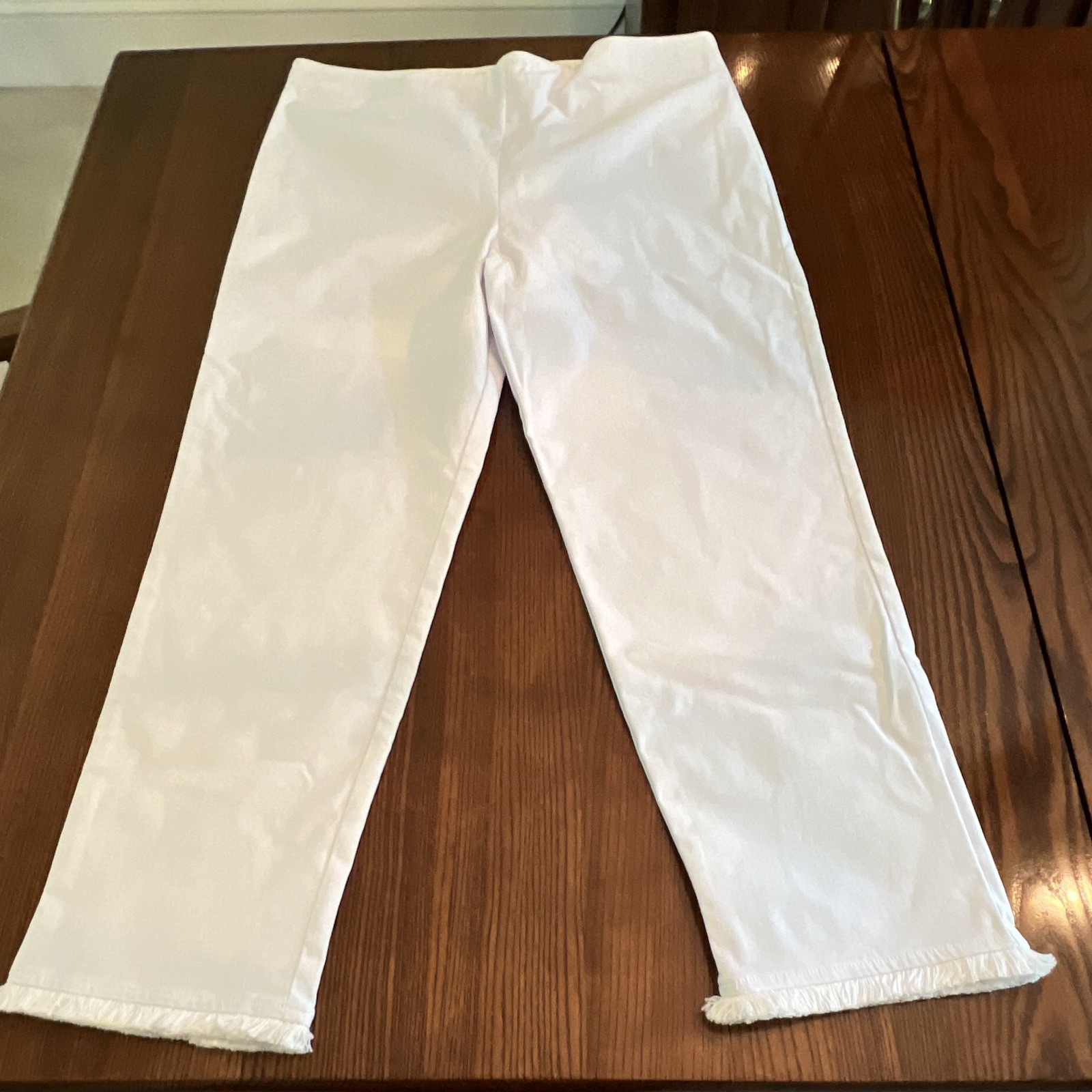 Sara Campbell Women’s White Straight Leg Fringe Pants Stretch Zip Knit L