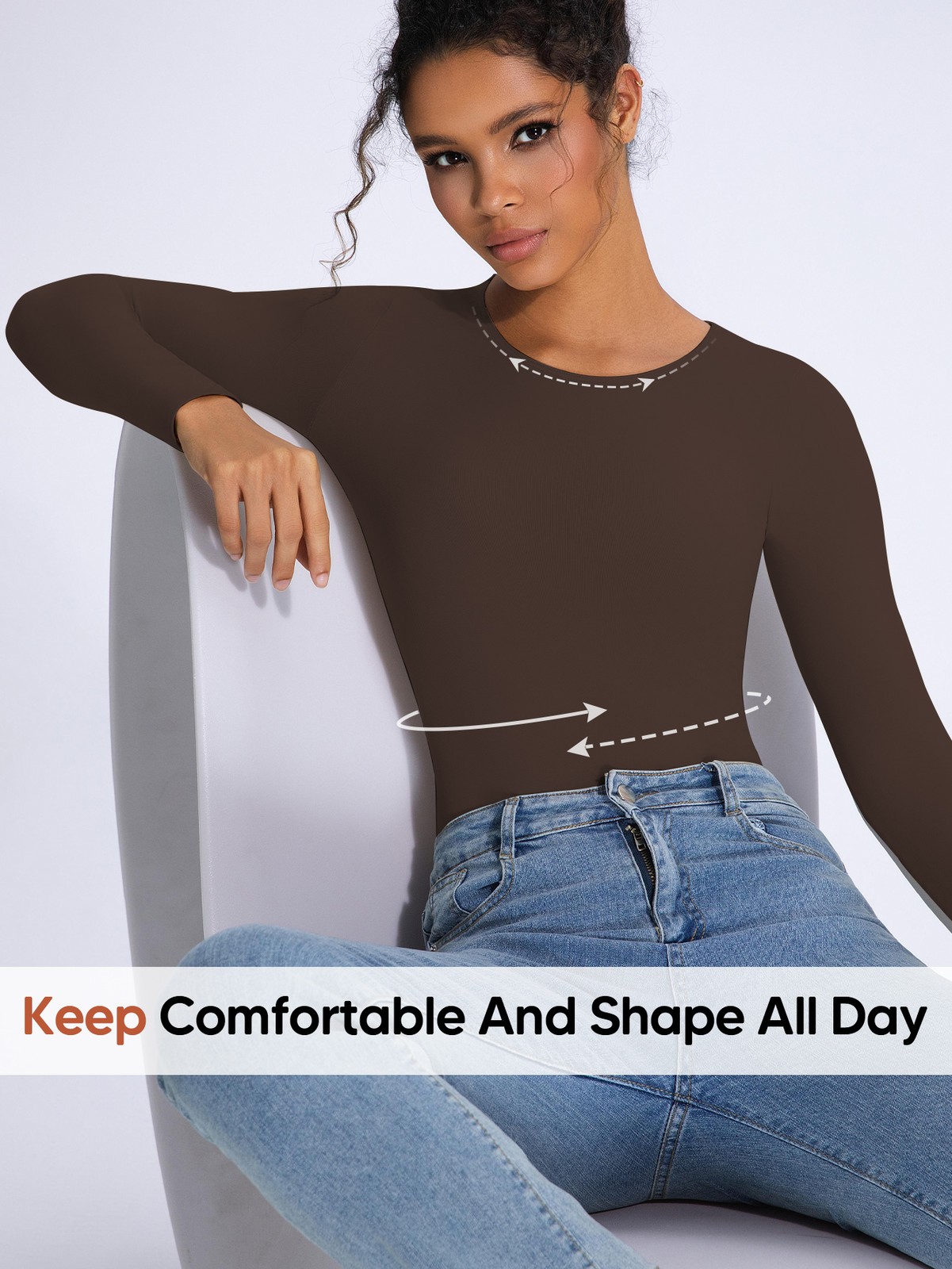 Women’s Long Sleeve Light Compression Shapewear – Seamless Waist Sculpting Top