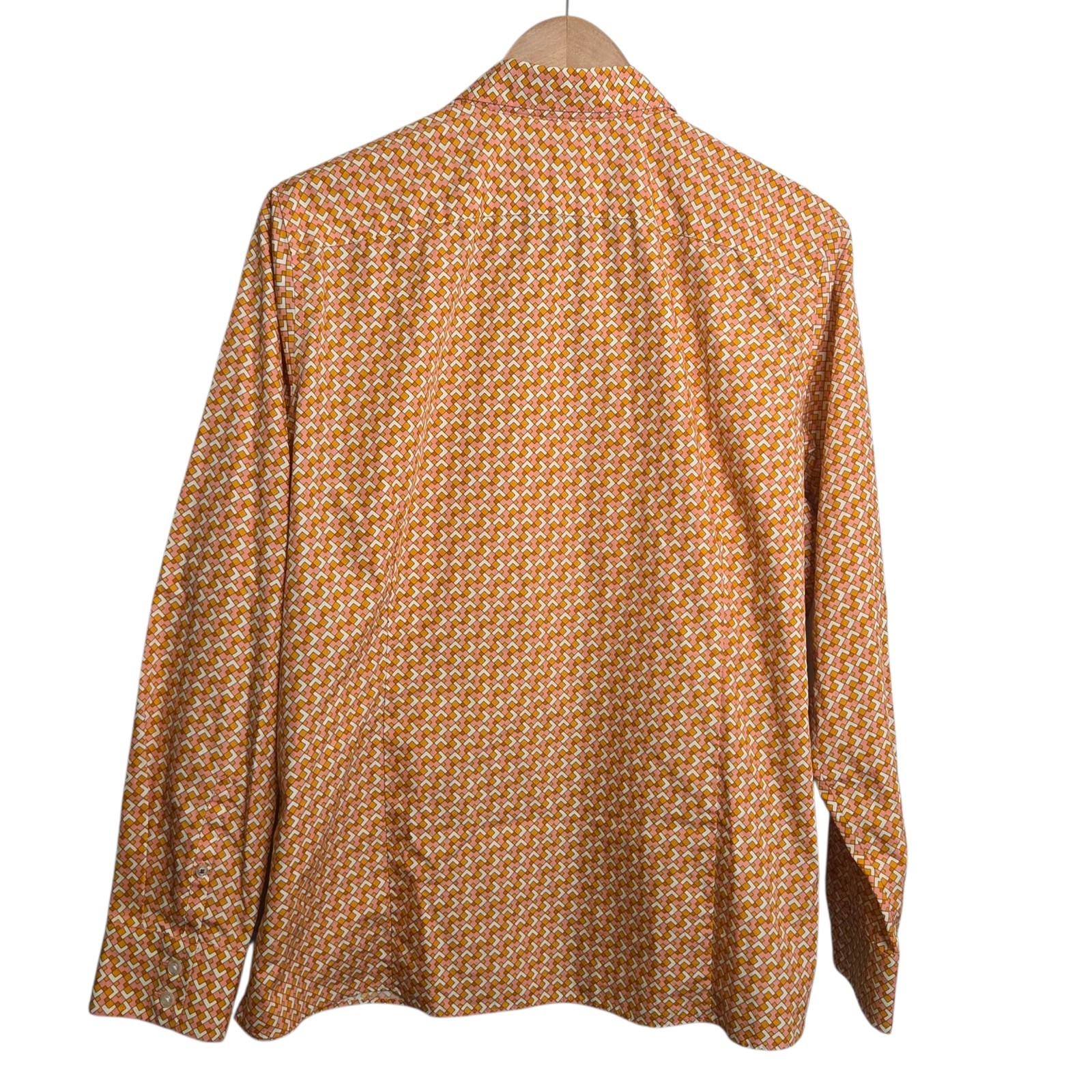 Lands’ End Long Sleeve Peach Orange Geometric Button Up Blouse SZ 18 Office