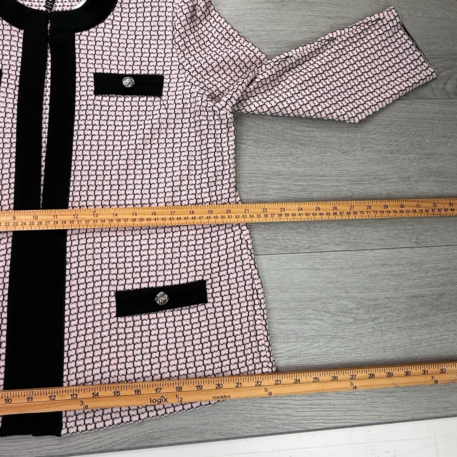 NWT Ming Wang Pale Pink & Black Knit Cardigan Sweater Jacket Top Heritage Fit M