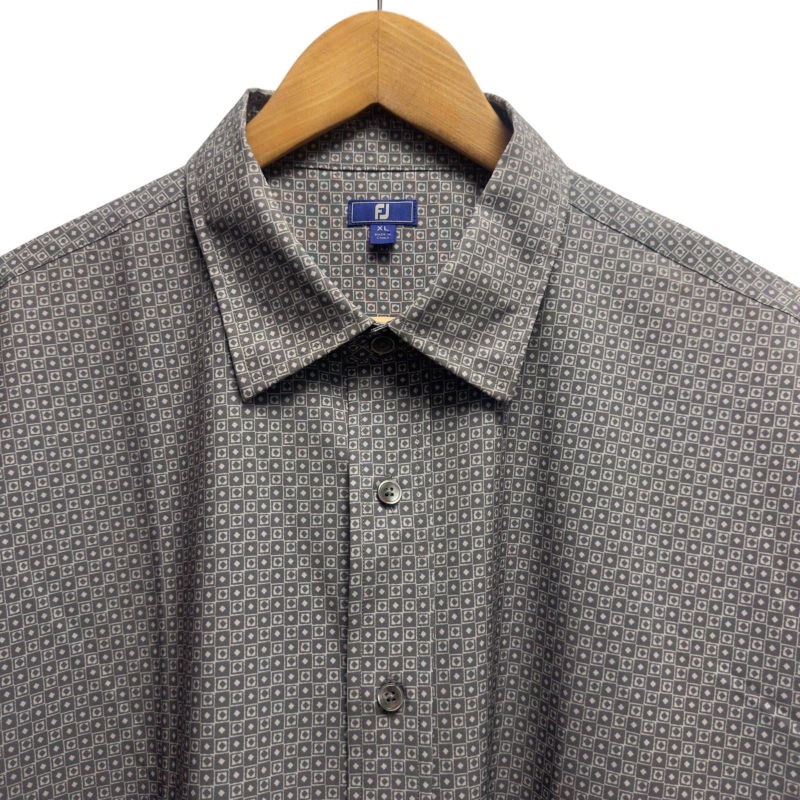FootJoy FJ Men’s Size XL Gray/White Geometric Performance Button Front S/S Shirt