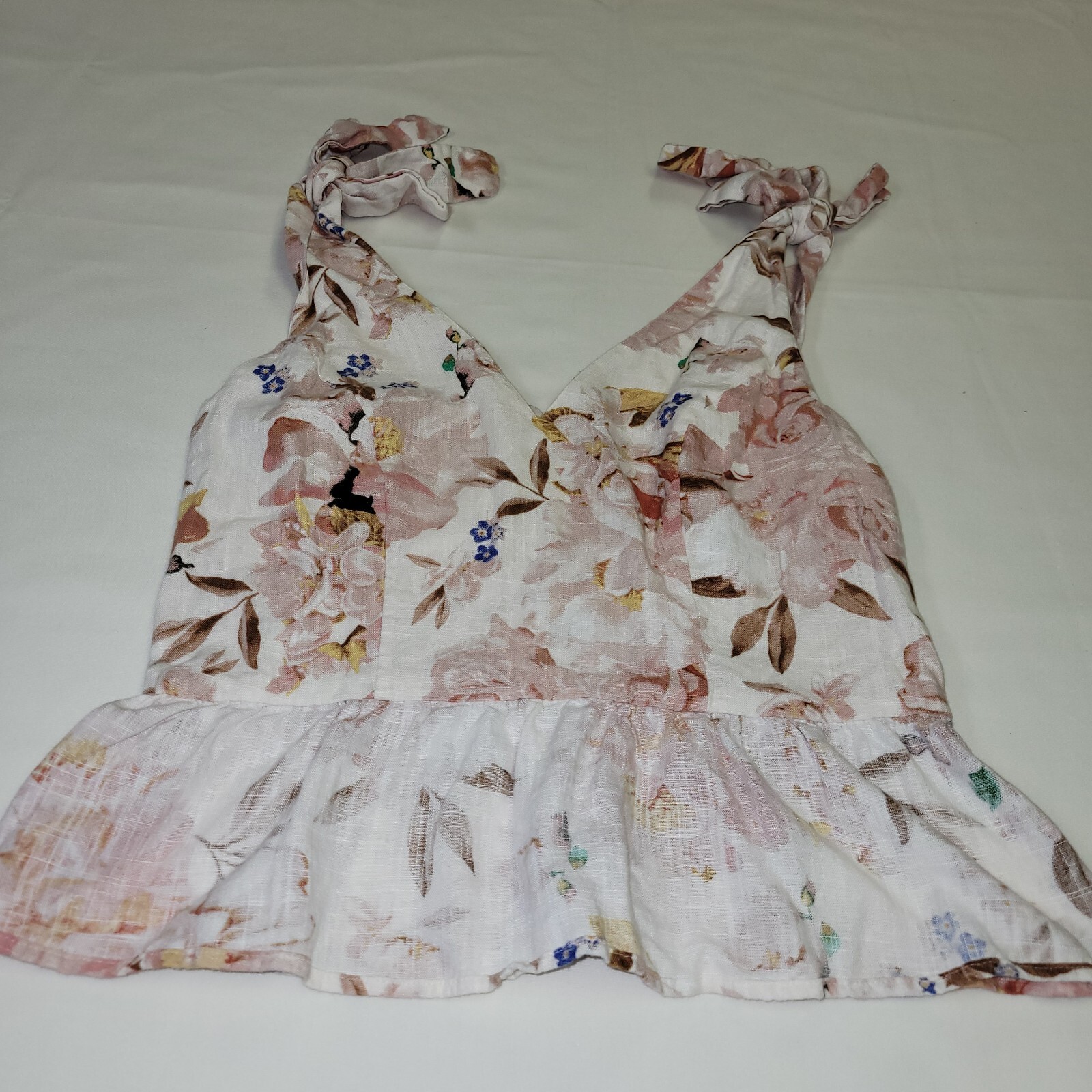 Express womans top floral sleevless tie staps ruffle zipper