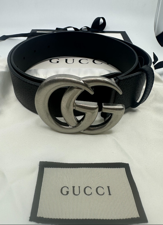 GG Marmont BlackGUCCl Leather Silver Buckle Belt