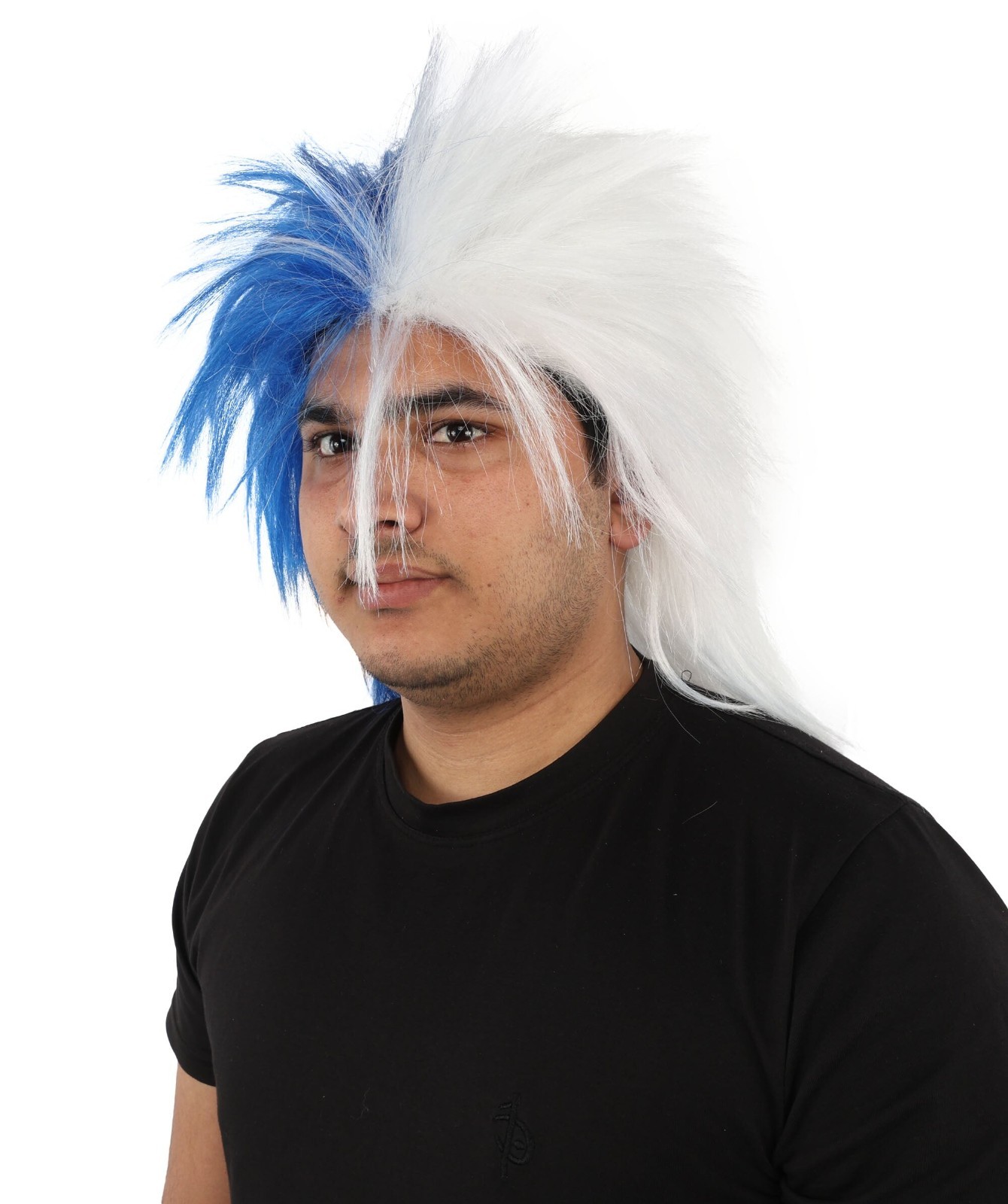 Two Tone Spirit Wig, Blue & White Messy Mullet Flame-retardant Synthetic Fiber