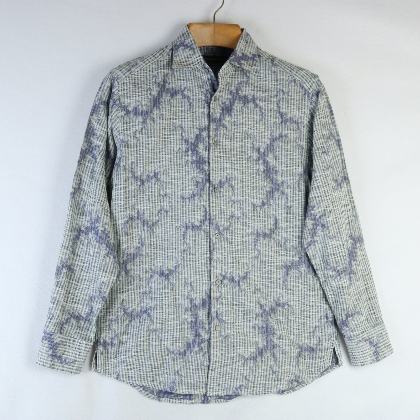 JHANE BARNES BLUE NEON GREEN LIGHTNING KNIT BUTTON DOWN CLASSIC FIT SHIRT M