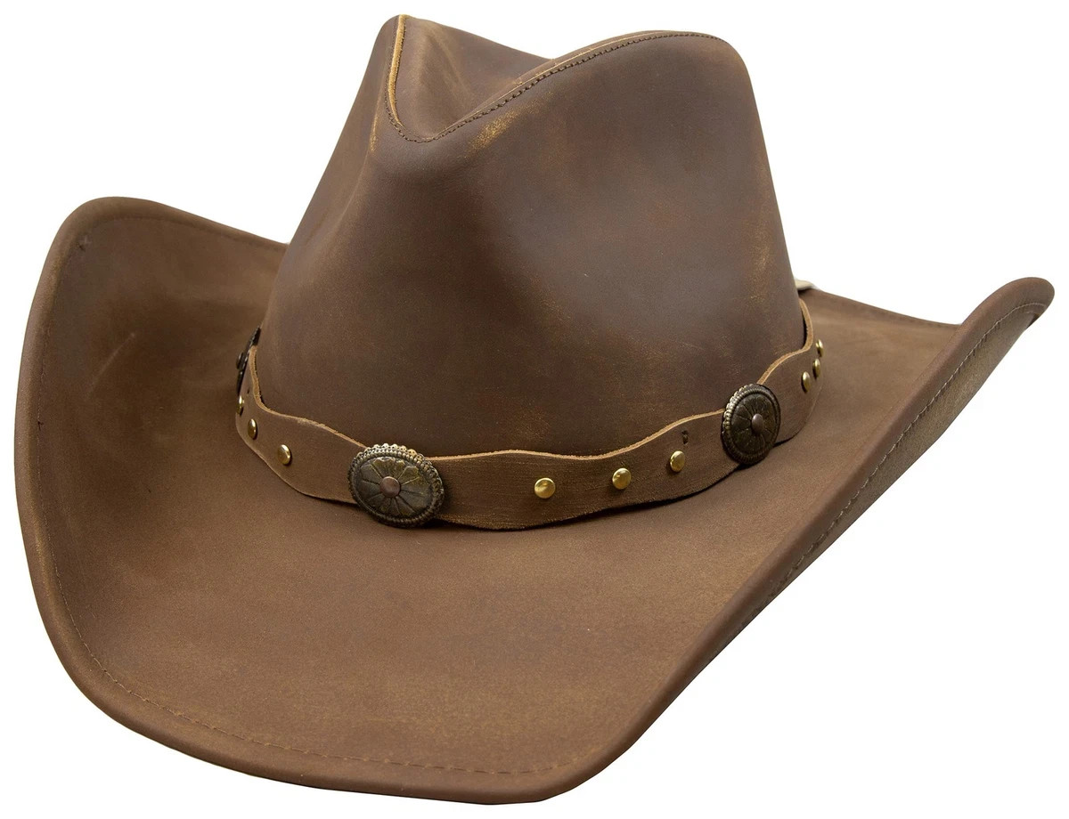 Premium Men’s Genuine Leather Western Hat – Studded Band Cowboy Style – Black