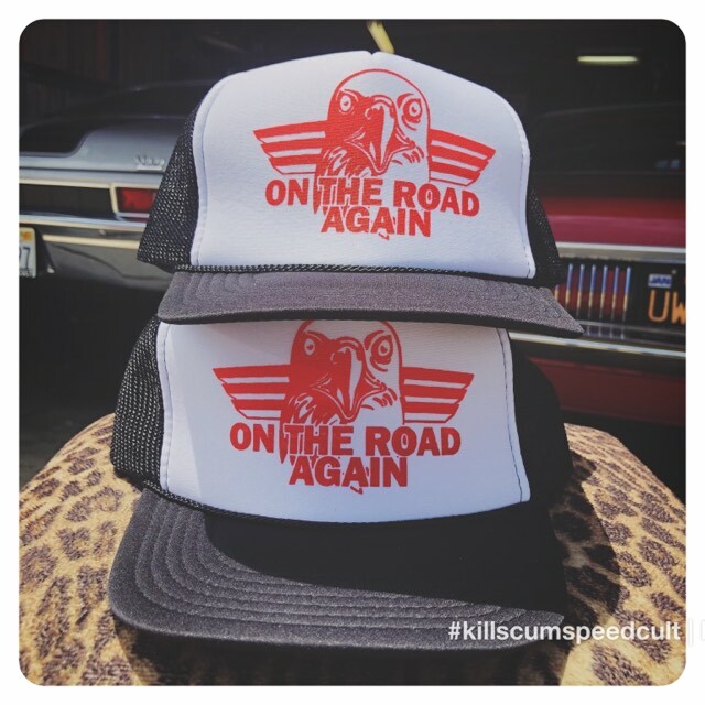 ON THE ROAD AGAIN vintage style trucker hat 70’s harley easyrider biker shirt hd