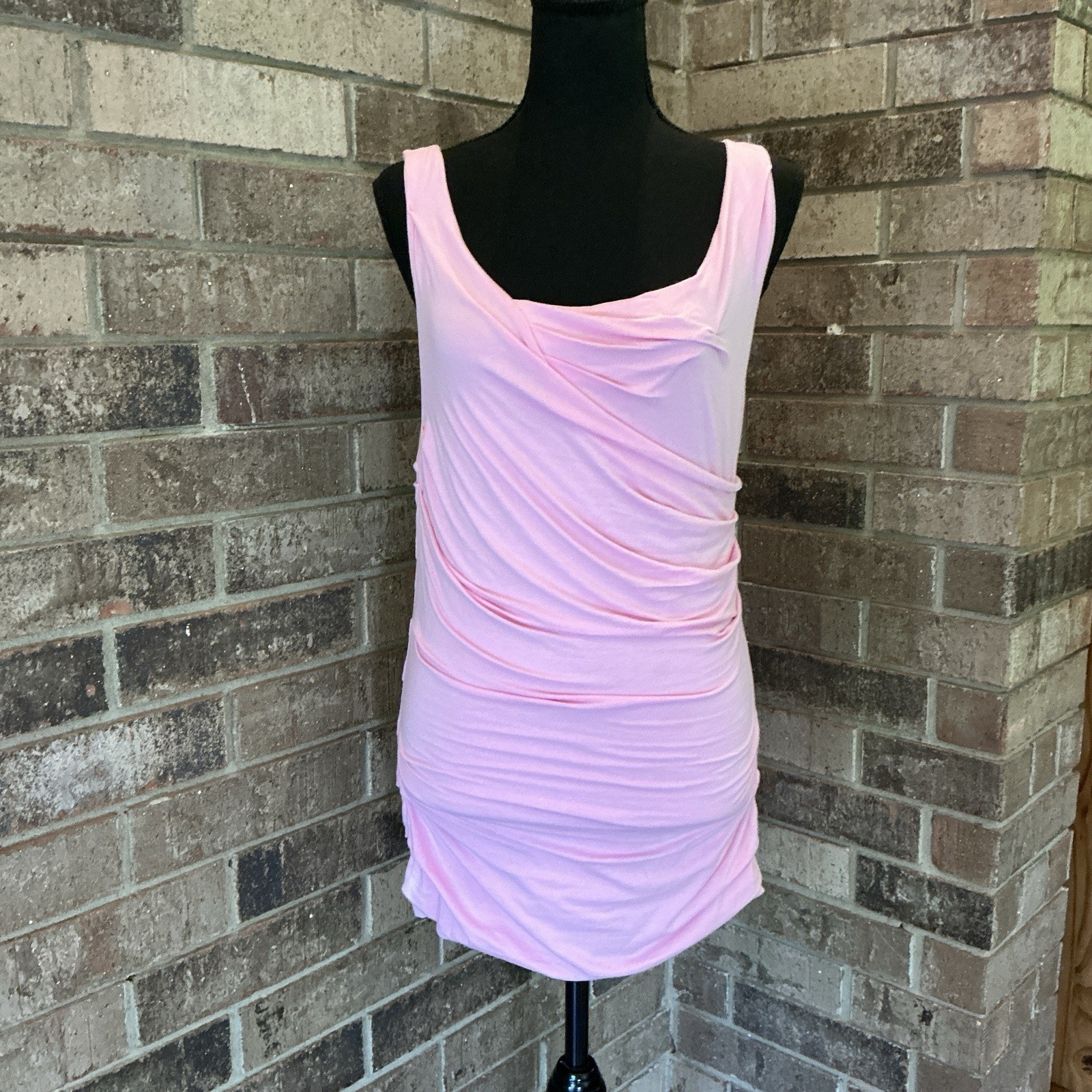 Y2K Express Ruched Cowl Neck Tank Top Size Med Pink Cotton Modal Stretch #60E7